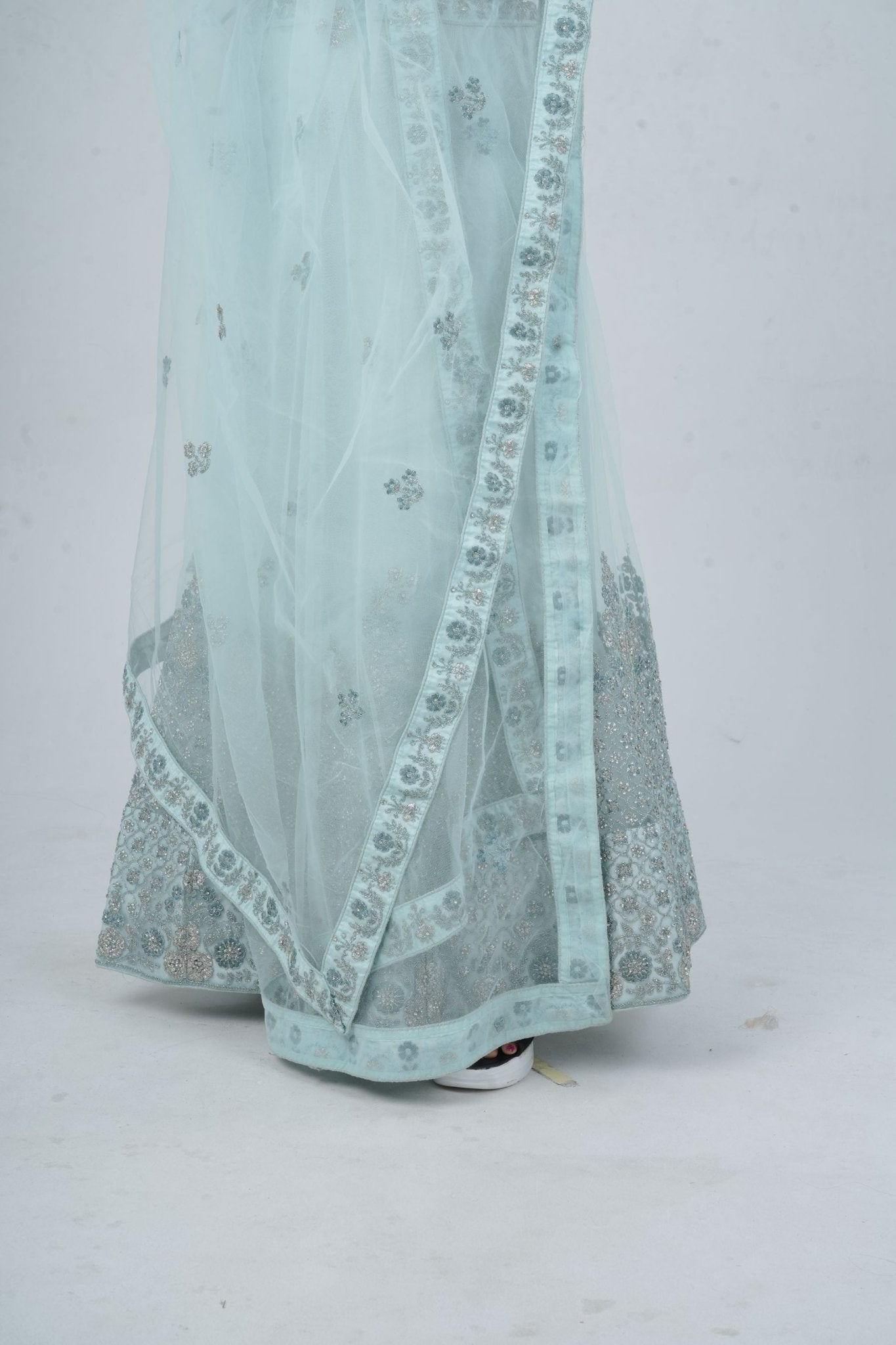 Designer Stone Work Lehenga & Crop Top Ensemble - Light Blue LEHENGA JCS Fashions