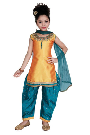Yellow Girls' Frock Dual Tone Kid's Patiala Salwar