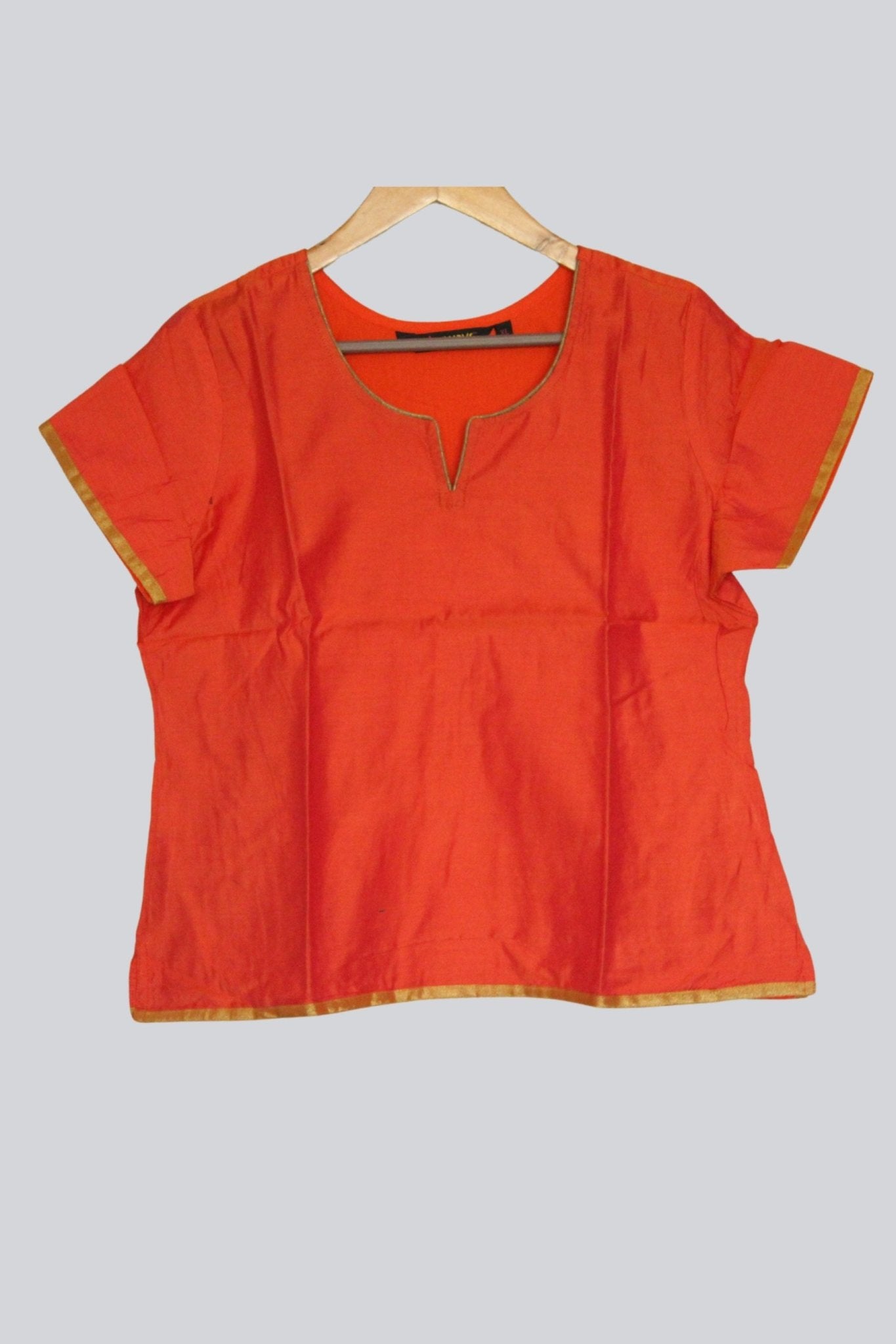 Dual Tone Silk Cotton Short Kurti - Perfect for Skirts and Jeans KURTI JCS Fashions Orange XL/42