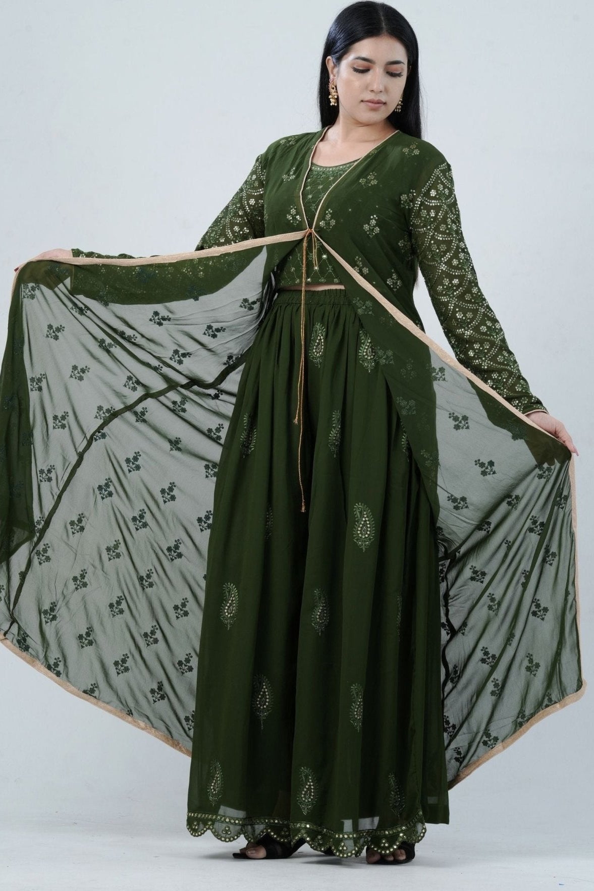 Effortlessly Chic Real Georgette Crop Top & Plazzo Set for Stylish Looks KURTI JCS Fashions Green Small (36)