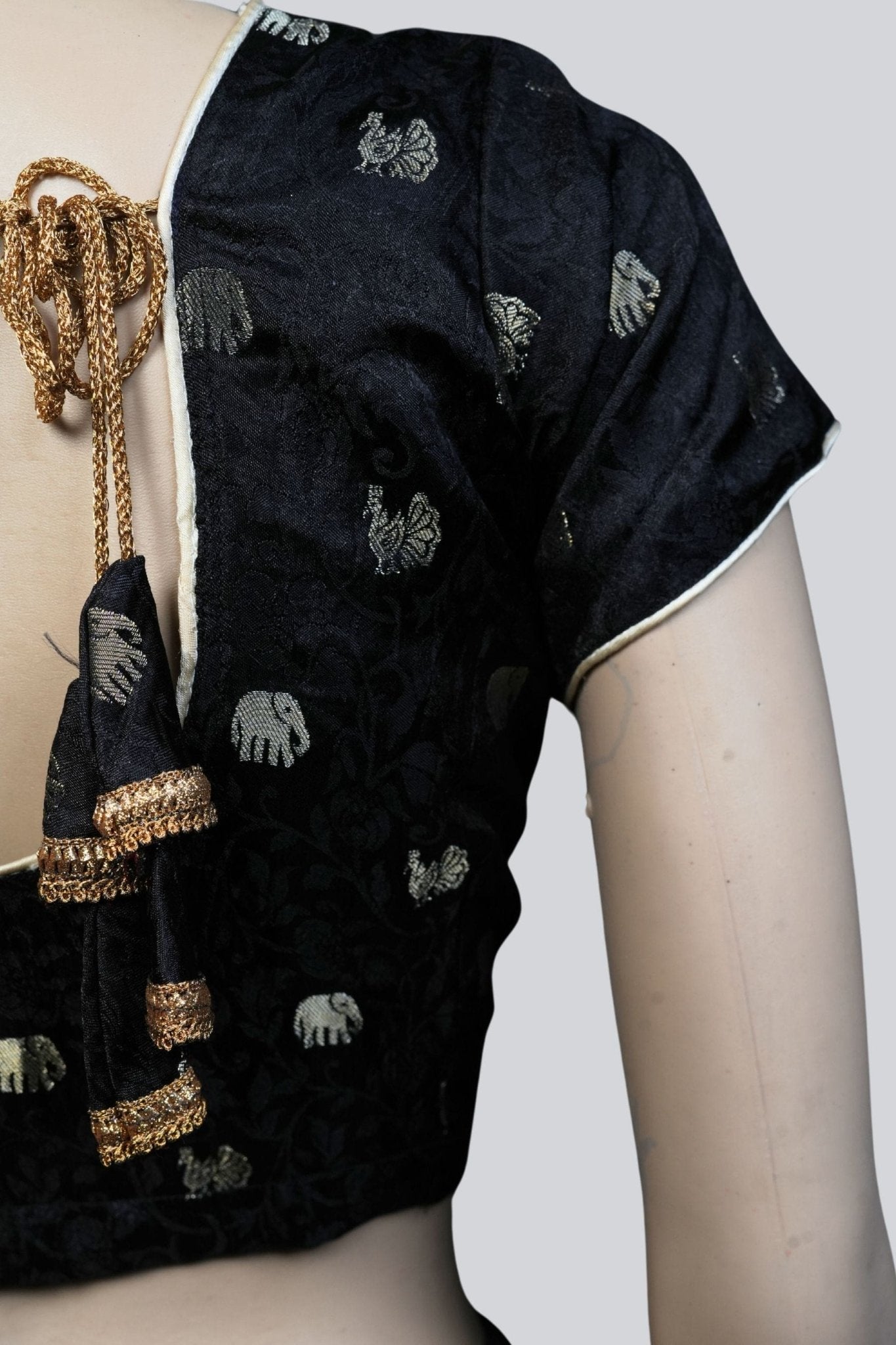 Elegance in Black: Brocade Blouse with Elephant Motifs – JCSFashions Blouse JCS Fashions
