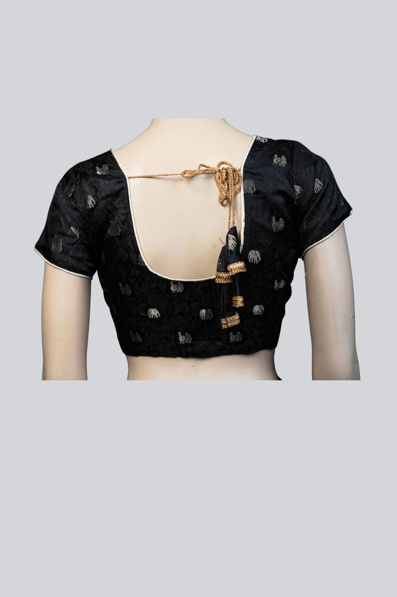 Elegance in Black: Brocade Blouse with Elephant Motifs – JCSFashions Blouse JCS Fashions