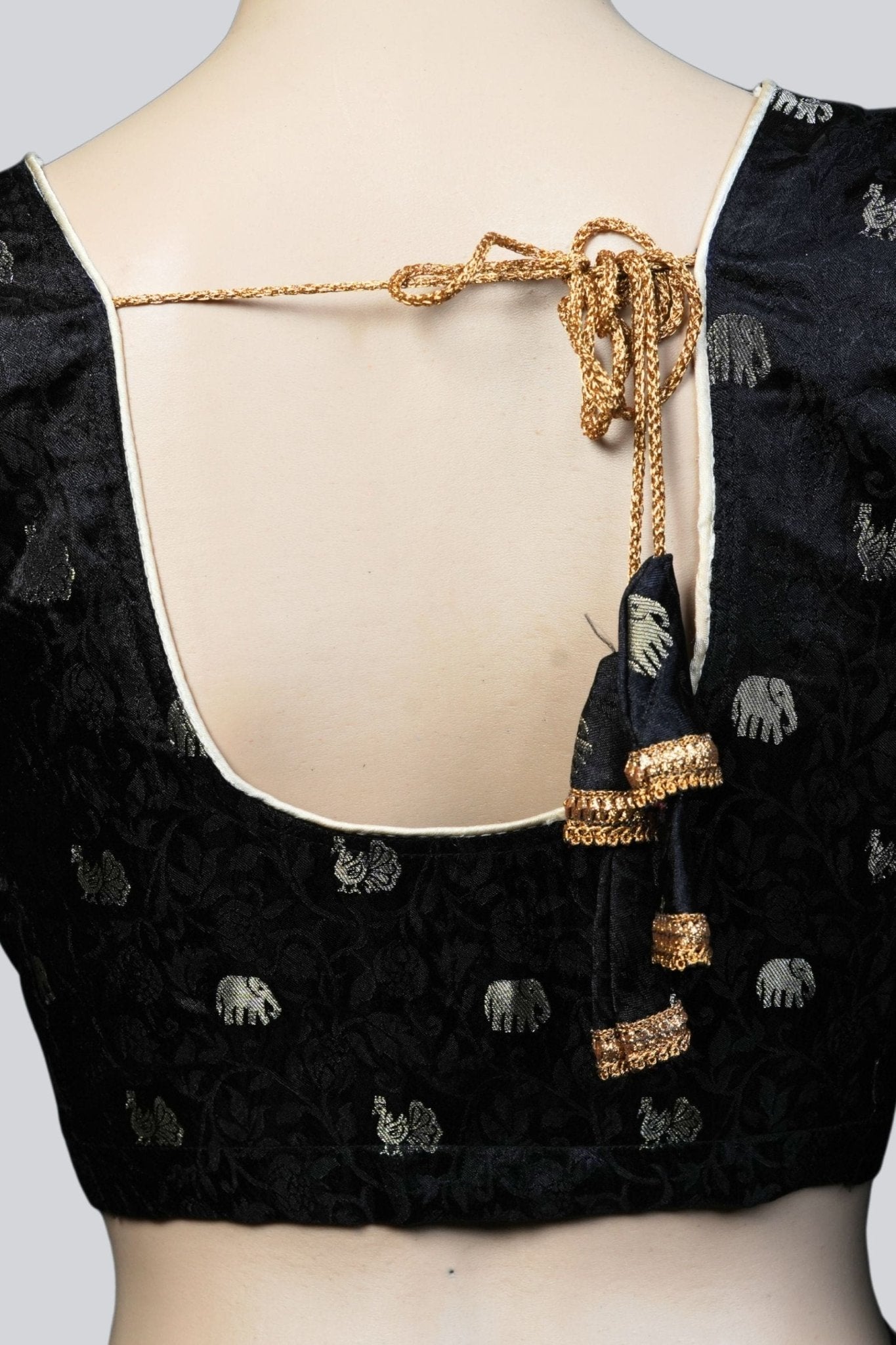 Elegance in Black: Brocade Blouse with Elephant Motifs – JCSFashions Blouse JCS Fashions