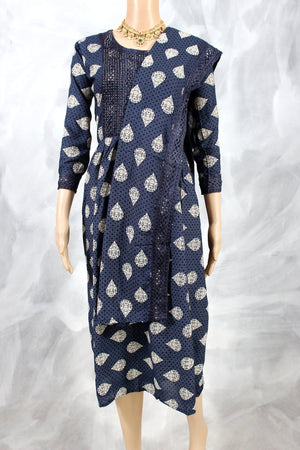 Navy Anarkali Kurti with Dupatta – Cotton 2-Piece Set