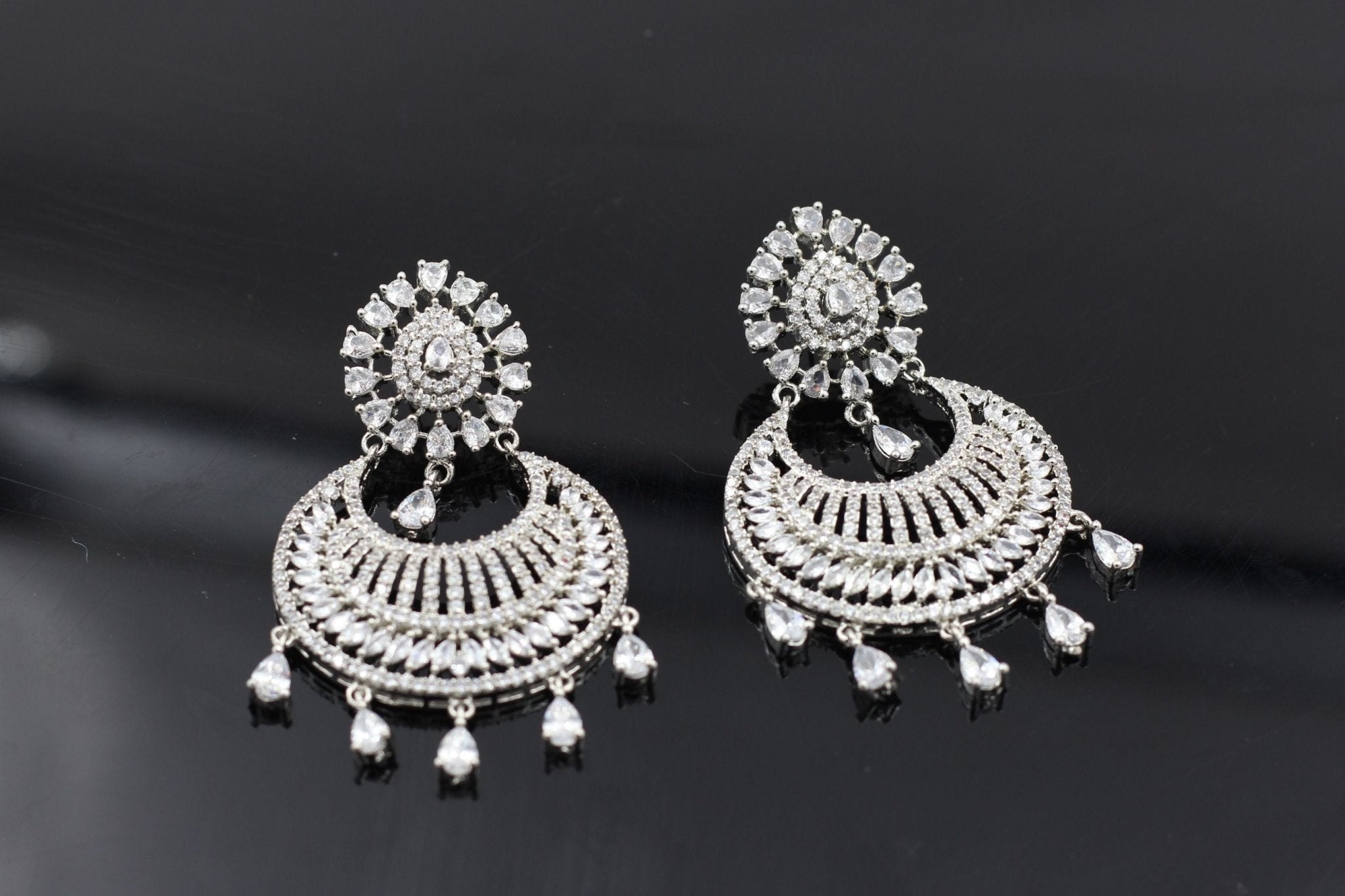 Elegant American Diamond White Stone Dangle Earrings - Sparkle Like a Star Jewelry JCS Fashions