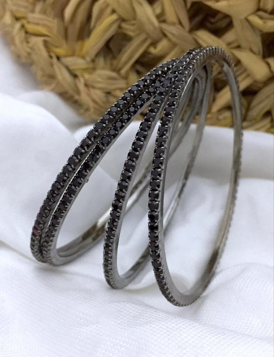 Elegant Black German Silver Stone Bangles - JCSFashions Jewelry Bangles JCS Fashions Black 2.4