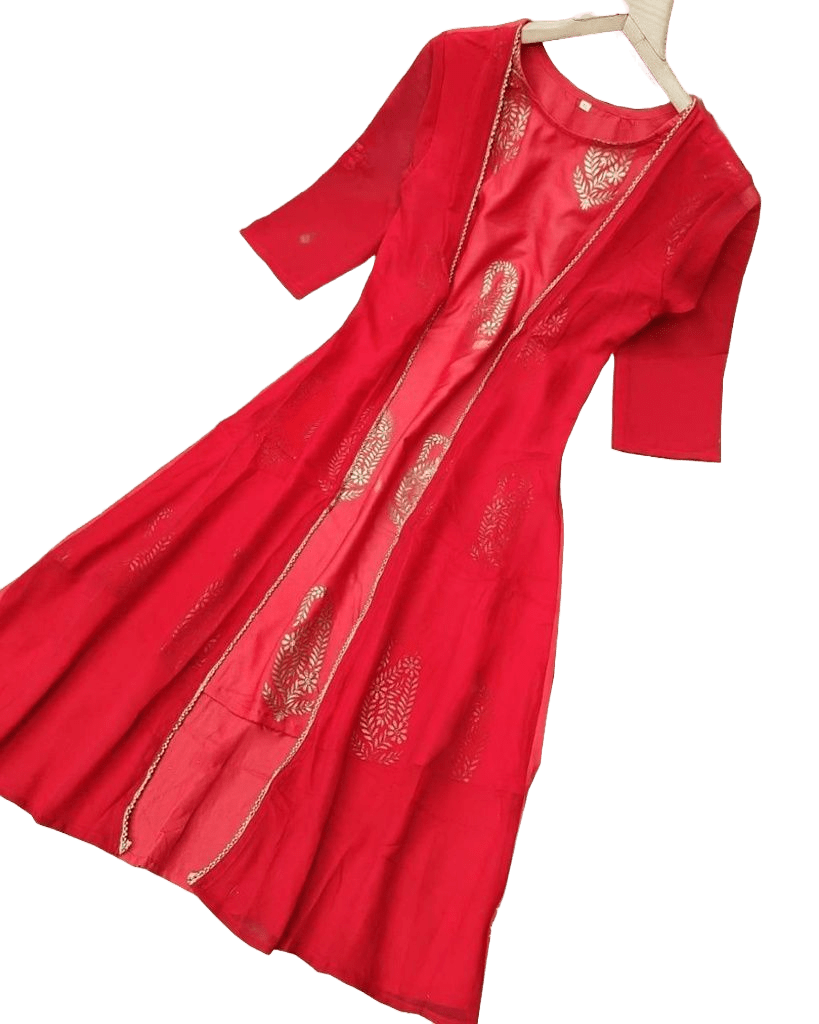 Trendy Crepe Silk Kurti with Foil Print - JCS Fashions KURTI JCS Fashions Red Medium (38)