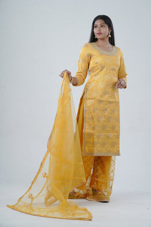 Yellow Embroidered Kurti Salwar Kameez with Matching