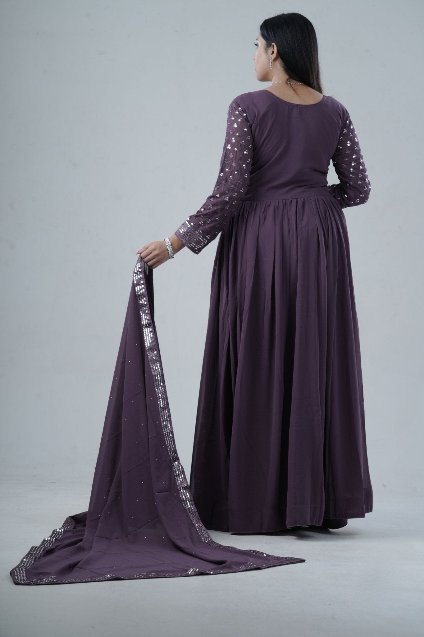 Elegant Georgette Gown with Sparkling Sequins and Silk Santoon Pants KURTI JCS Fashions