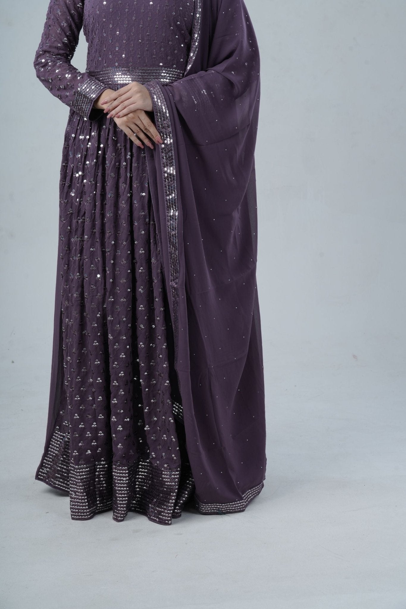 Elegant Georgette Gown with Sparkling Sequins and Silk Santoon Pants KURTI JCS Fashions