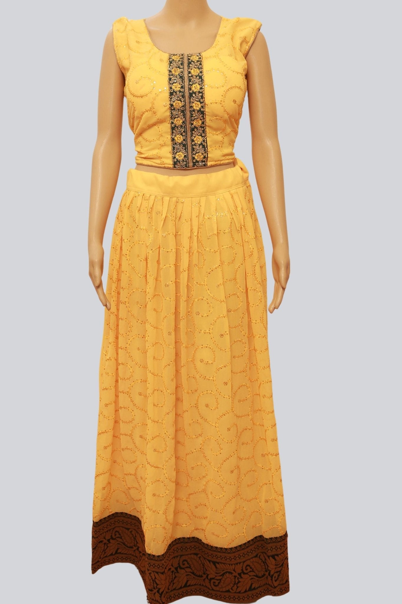 Elegant Georgette Material Crop Top Lehenga For Women LEHENGA JCS Fashions Yellow Large (40)