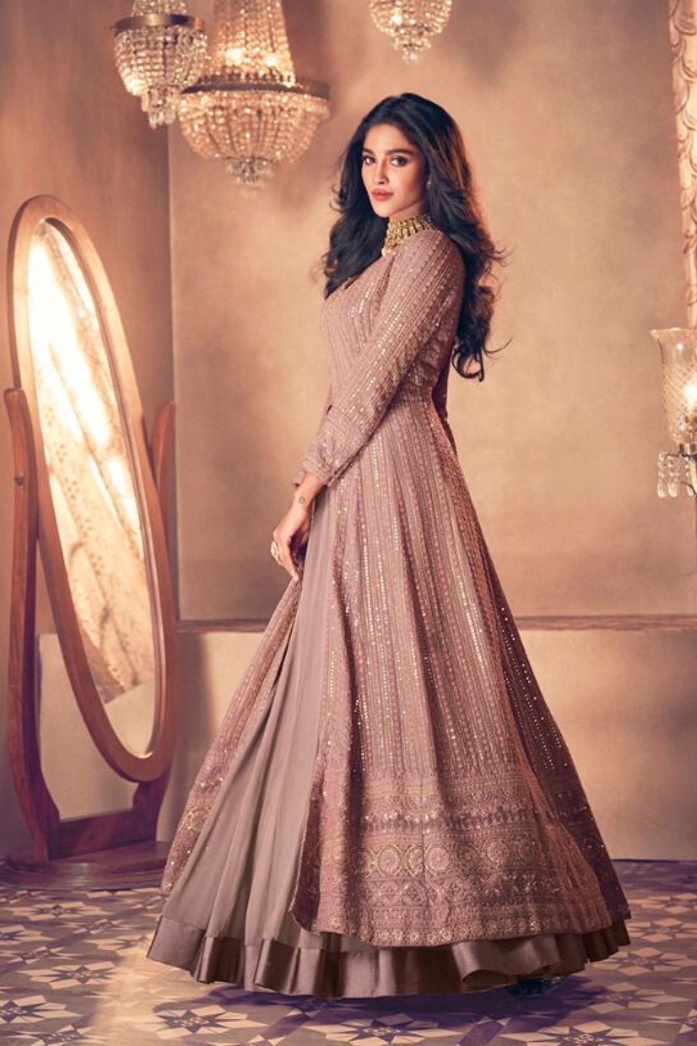 Elegant Georgette Salwar Suit and Skirt Set with Sequin Details KURTI JCS Fashions