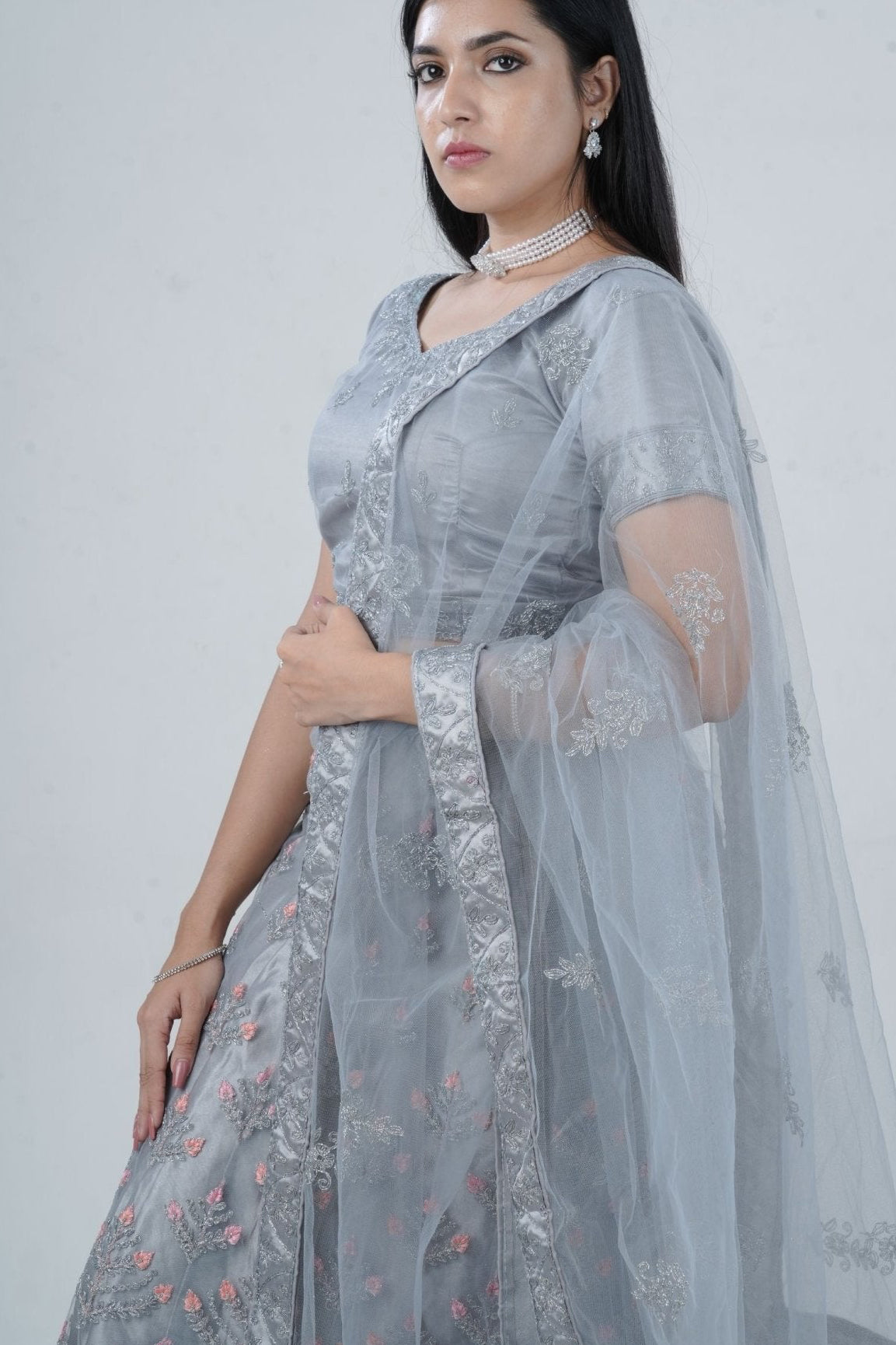 Elegant Glitter Embroidery Designer Soft Net Lehenga with Crop Top LEHENGA JCS Fashions
