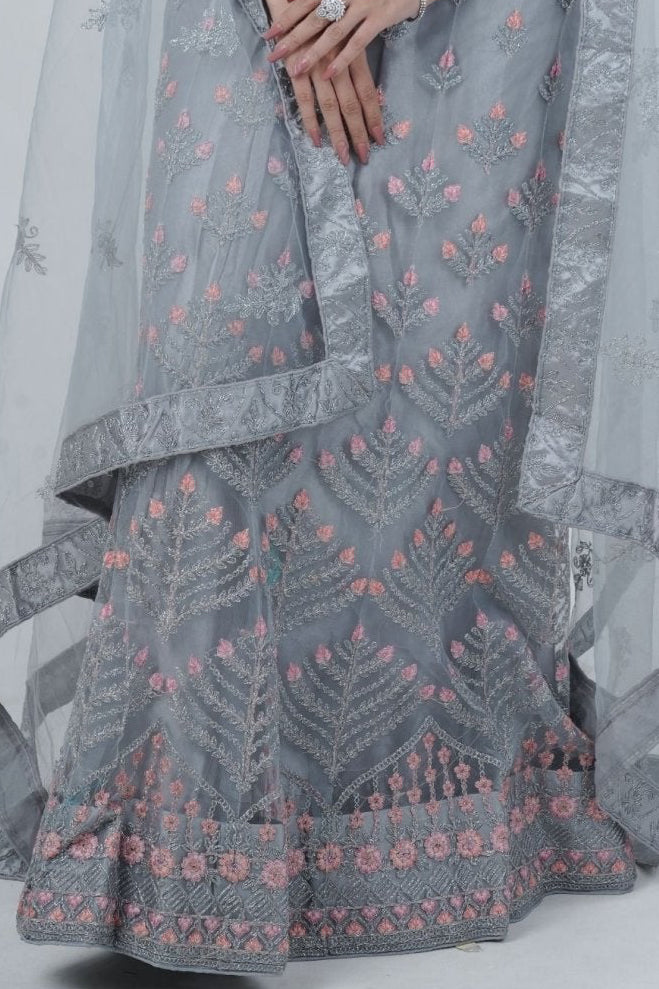 Elegant Glitter Embroidery Designer Soft Net Lehenga with Crop Top LEHENGA JCS Fashions