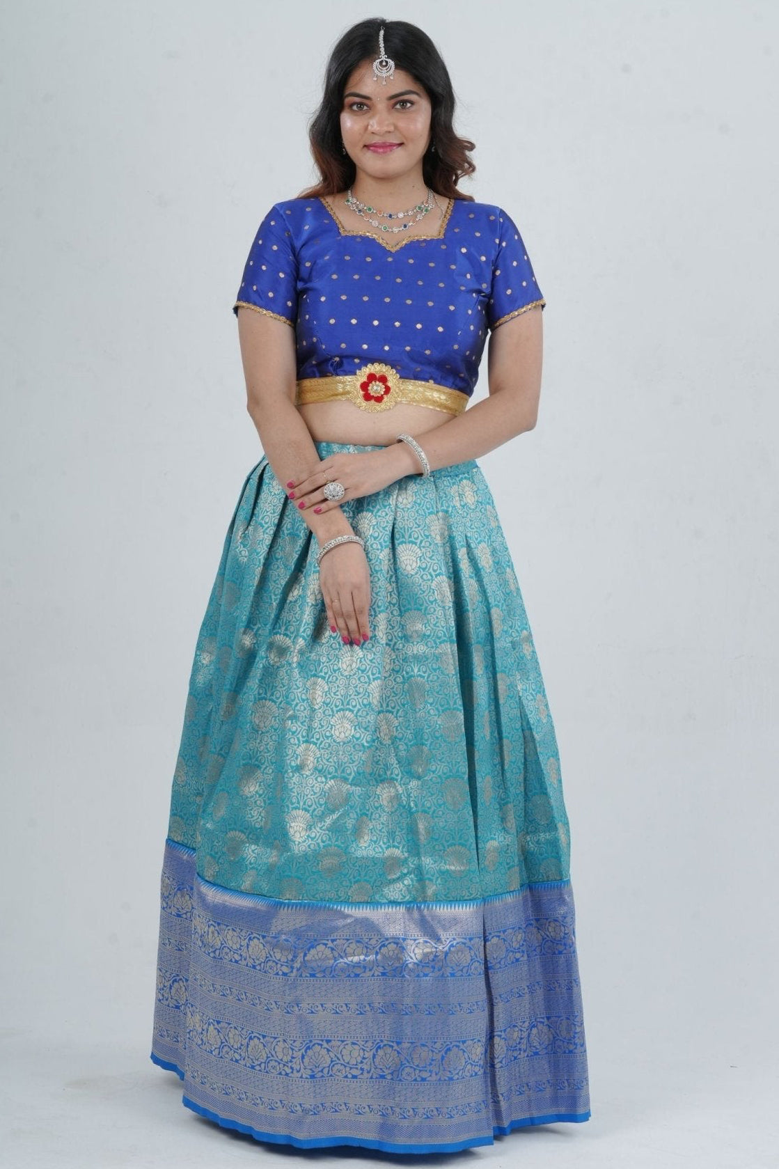 Elegant Kanchipuram Silk Lehenga with Zari Border & Beaded Organza Dupatta LEHENGA JCS Fashions