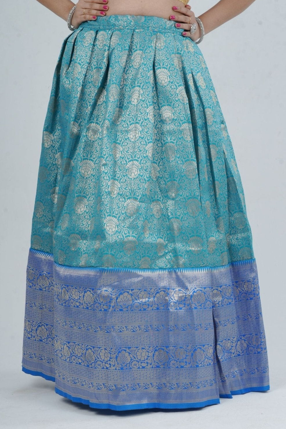 Elegant Kanchipuram Silk Lehenga with Zari Border & Beaded Organza Dupatta LEHENGA JCS Fashions