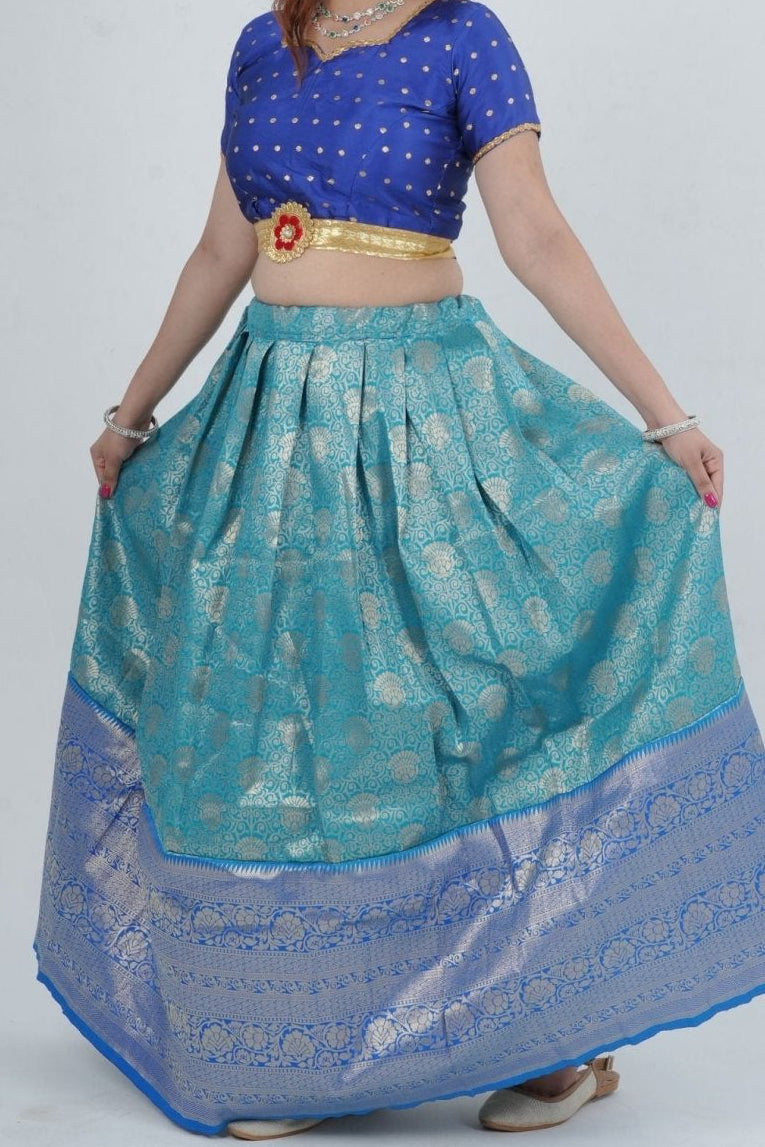 Elegant Kanchipuram Silk Lehenga with Zari Border & Beaded Organza Dupatta LEHENGA JCS Fashions