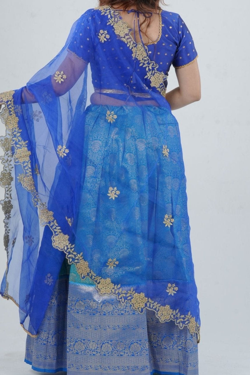 Elegant Kanchipuram Silk Lehenga with Zari Border & Beaded Organza Dupatta LEHENGA JCS Fashions