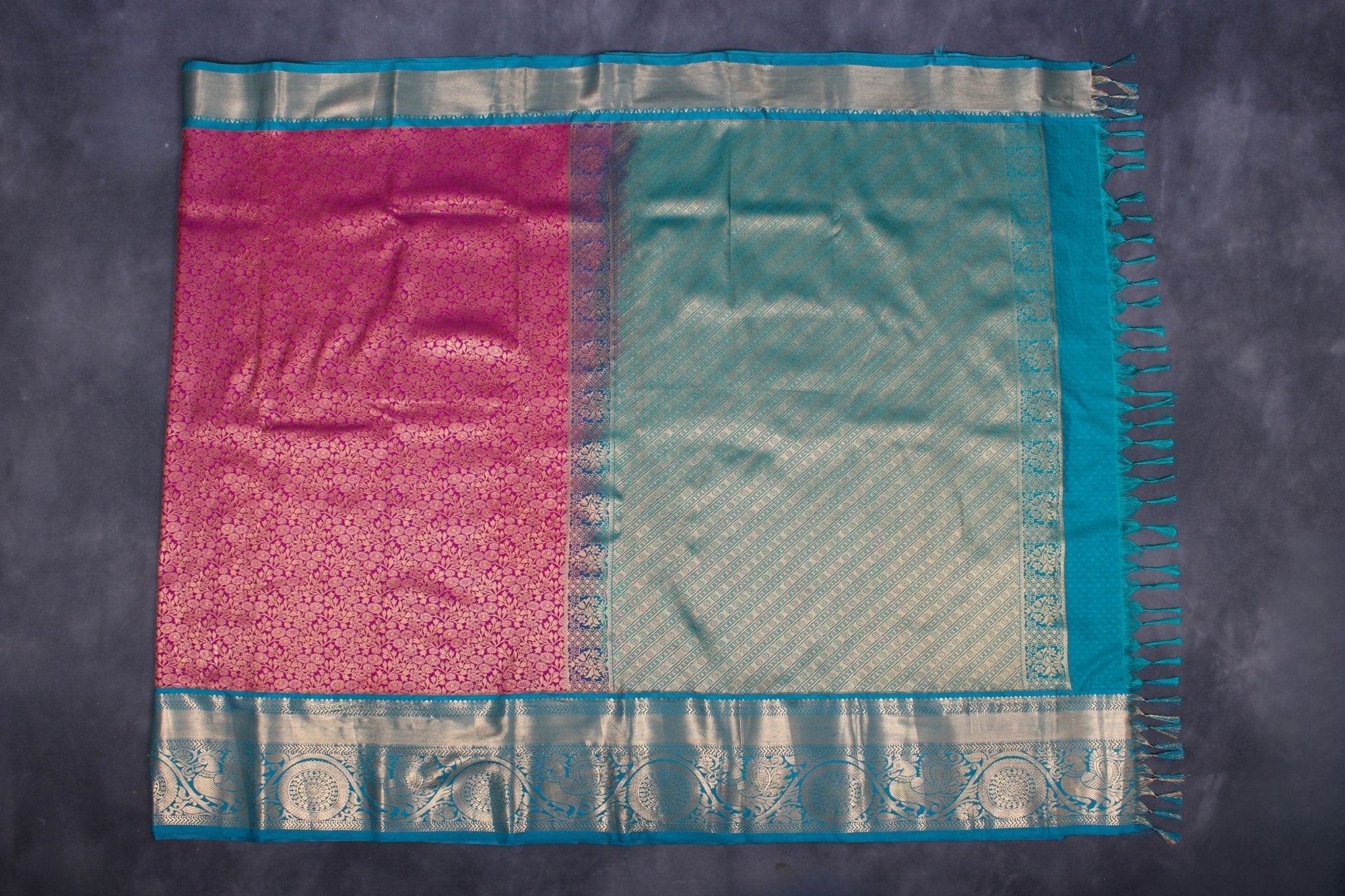 Elegant Kanchipuram Silk Saree with Floral Motifs and Dual Border Saree JCS Fashions