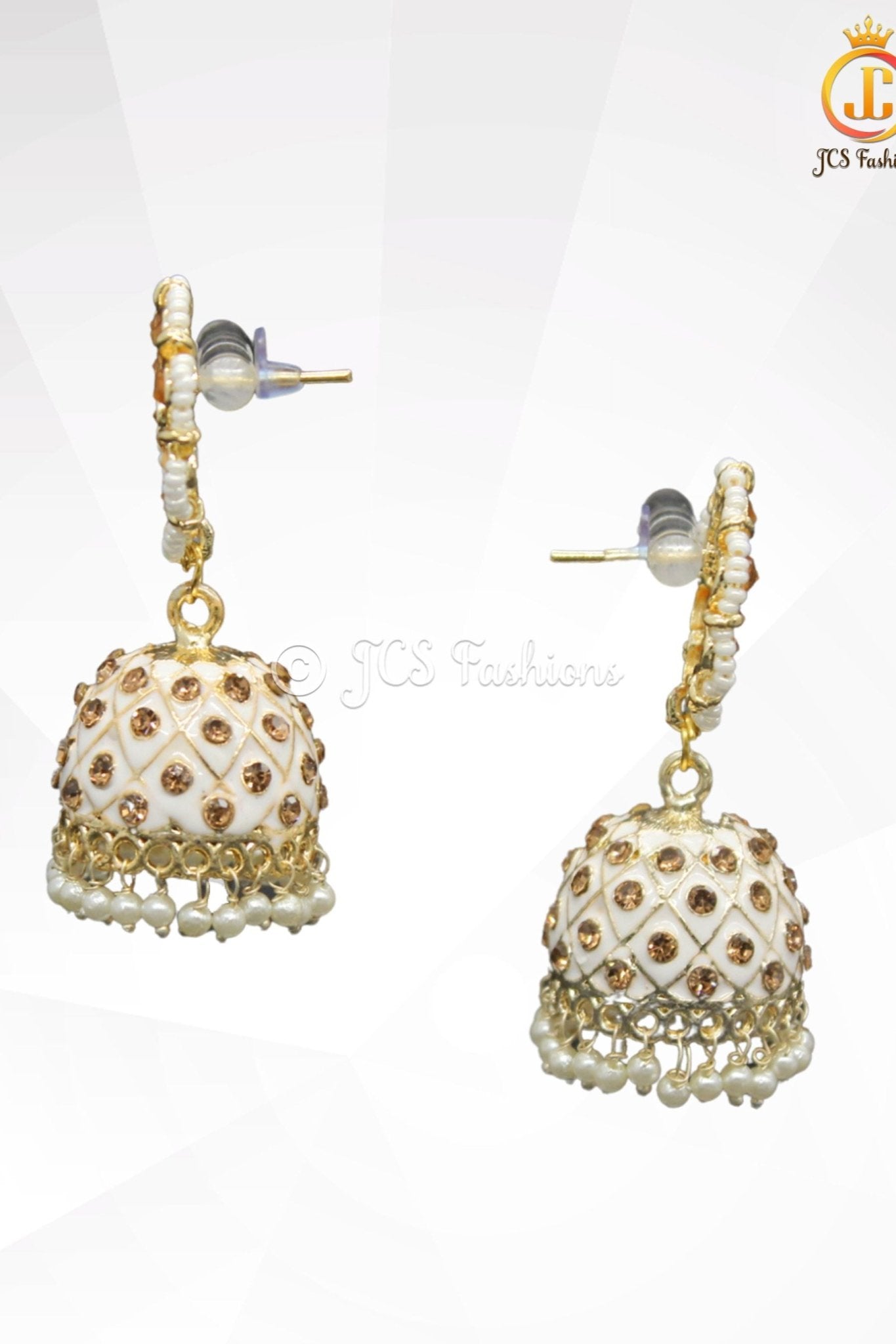 Elegant Kundan Jhumka Earrings With stones and imitation pearls. Jewelry JCS Fashions