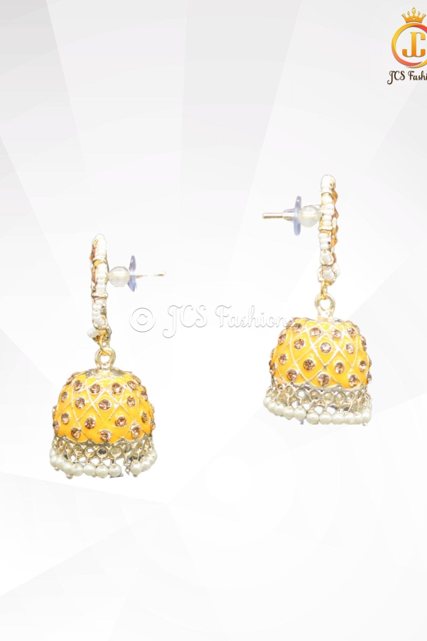 Elegant Kundan Jhumka Earrings With stones and imitation pearls. Jewelry JCS Fashions