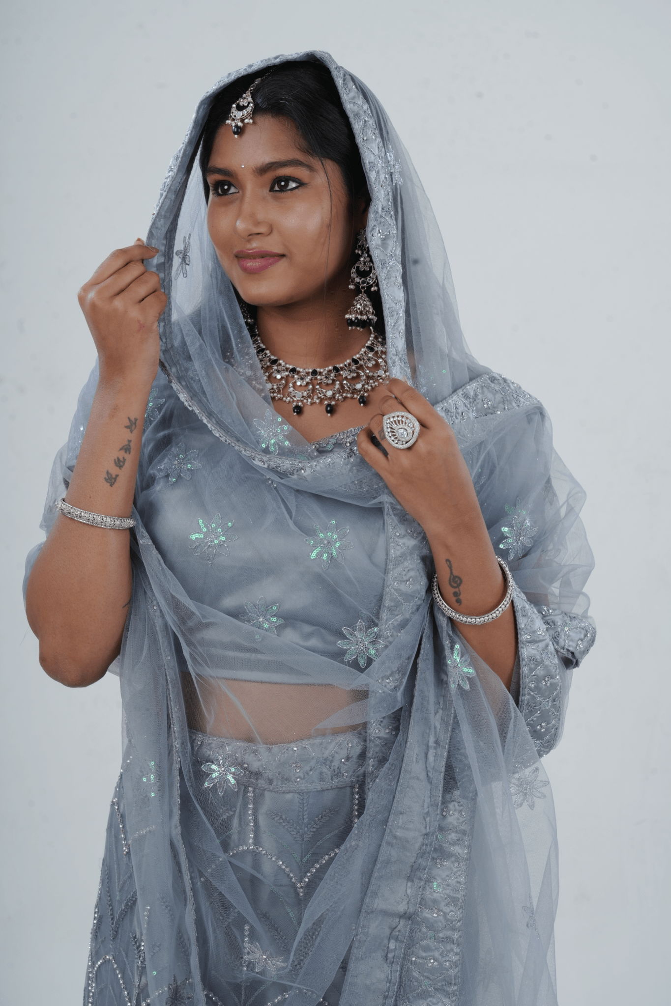 Elegant Mirror & Bead Work Neckset with Pearl Details & Matching Jhumka Jewelry JCS Fashions