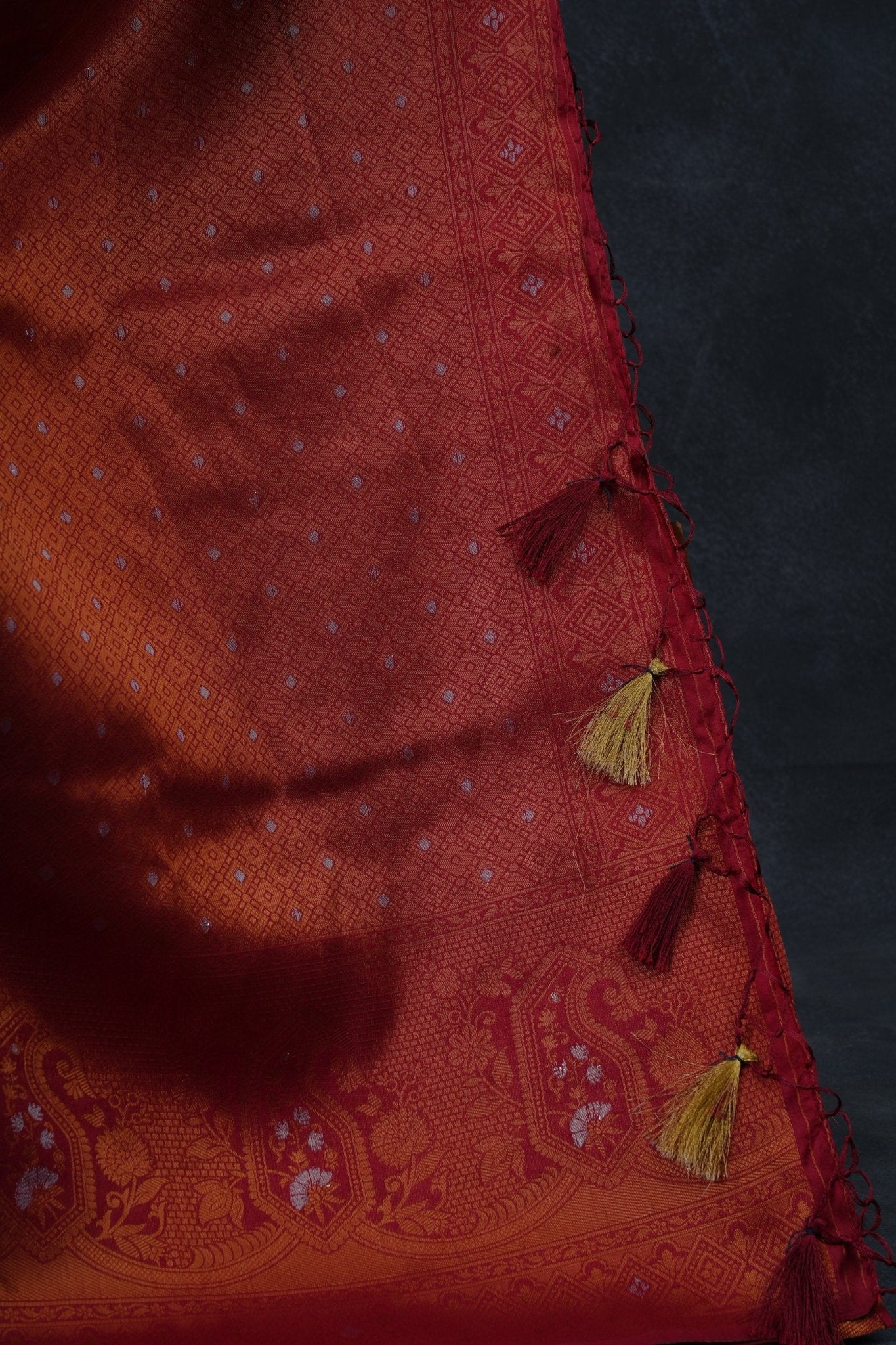 Elegant Semi-Soft Silk Saree with Copper Zari & Graceful Tassels Saree JCS Fashions
