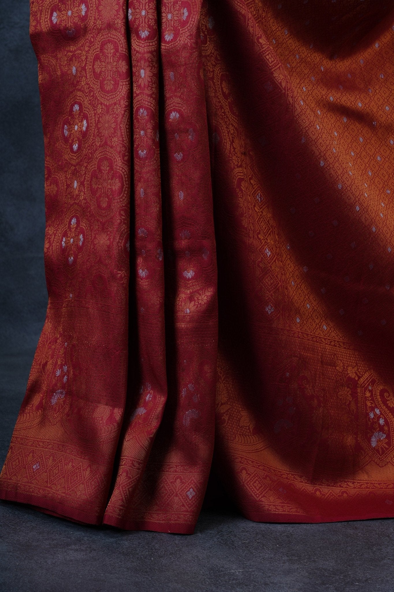 Elegant Semi-Soft Silk Saree with Copper Zari & Graceful Tassels Saree JCS Fashions Maroon 5.5 meters