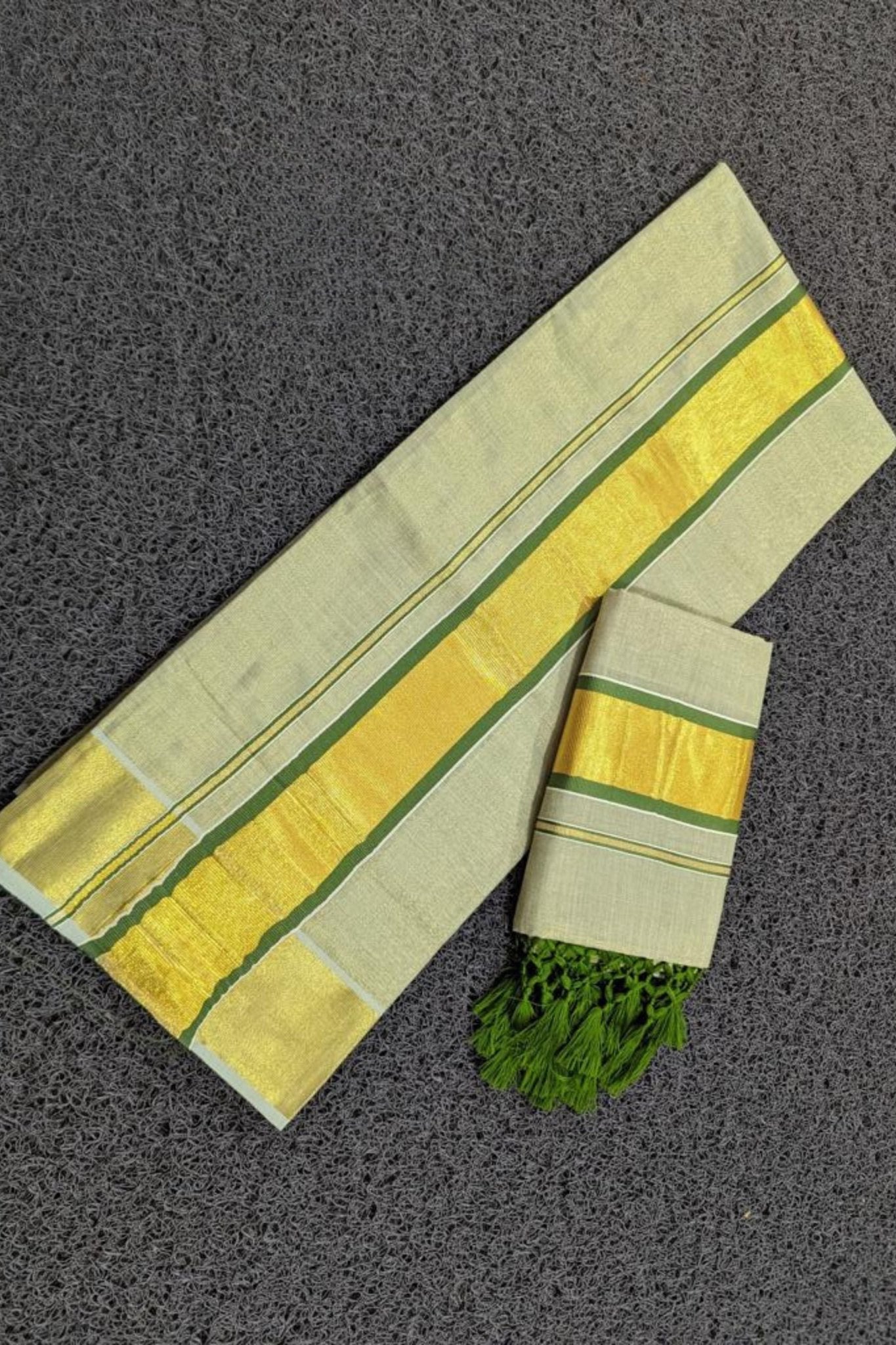 Elegant Set Mundu Collection - Premium Color Tissue with Tussels Saree JCS Fashions