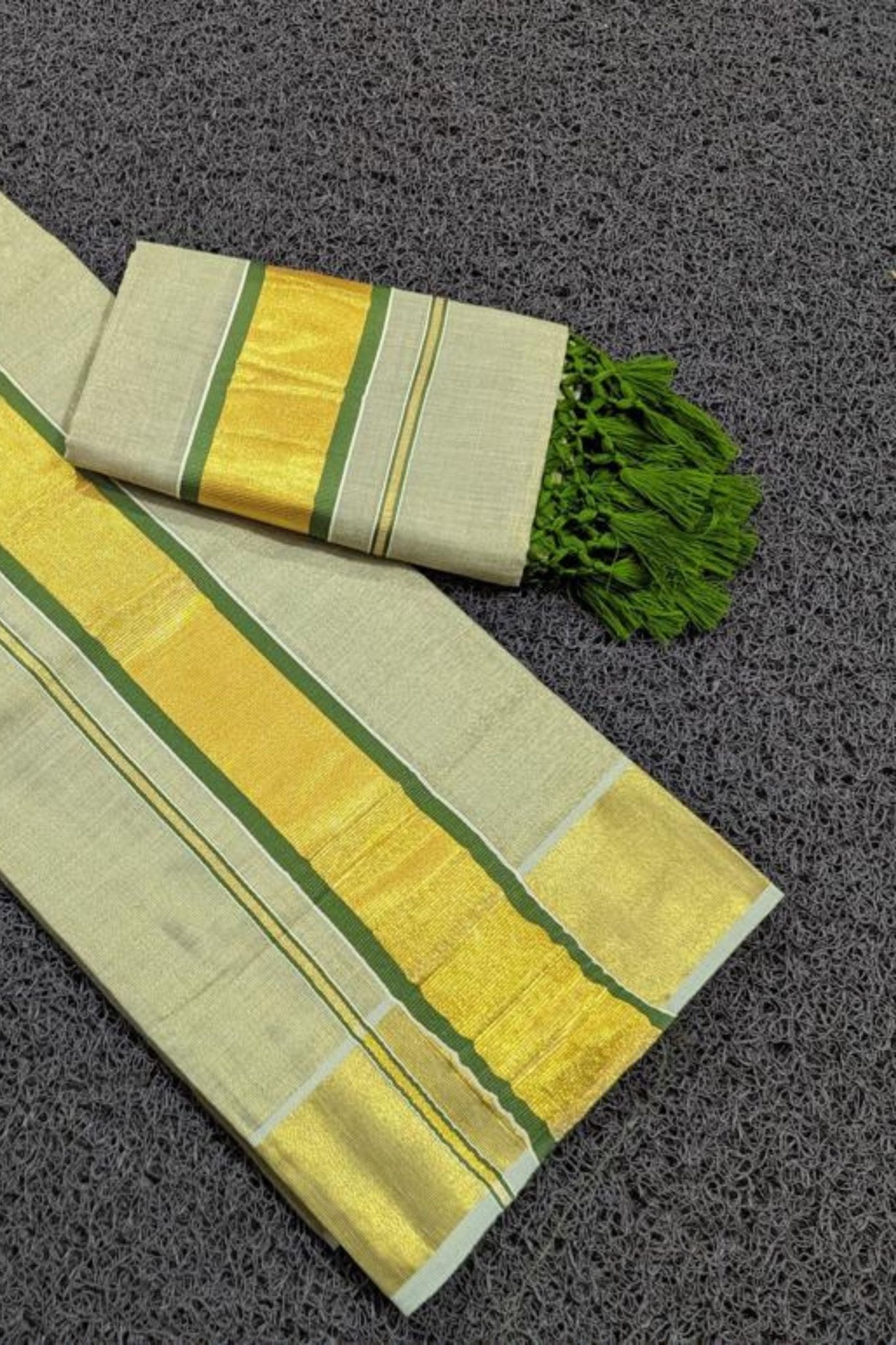 Elegant Set Mundu Collection - Premium Color Tissue with Tussels Saree JCS Fashions