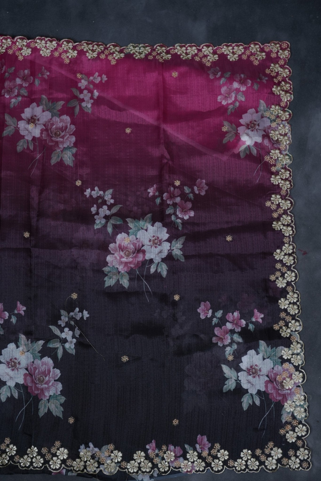 Elegant Shaded Black & Pink Organza Saree with Designer Embroidered Blouse Saree JCS Fashions