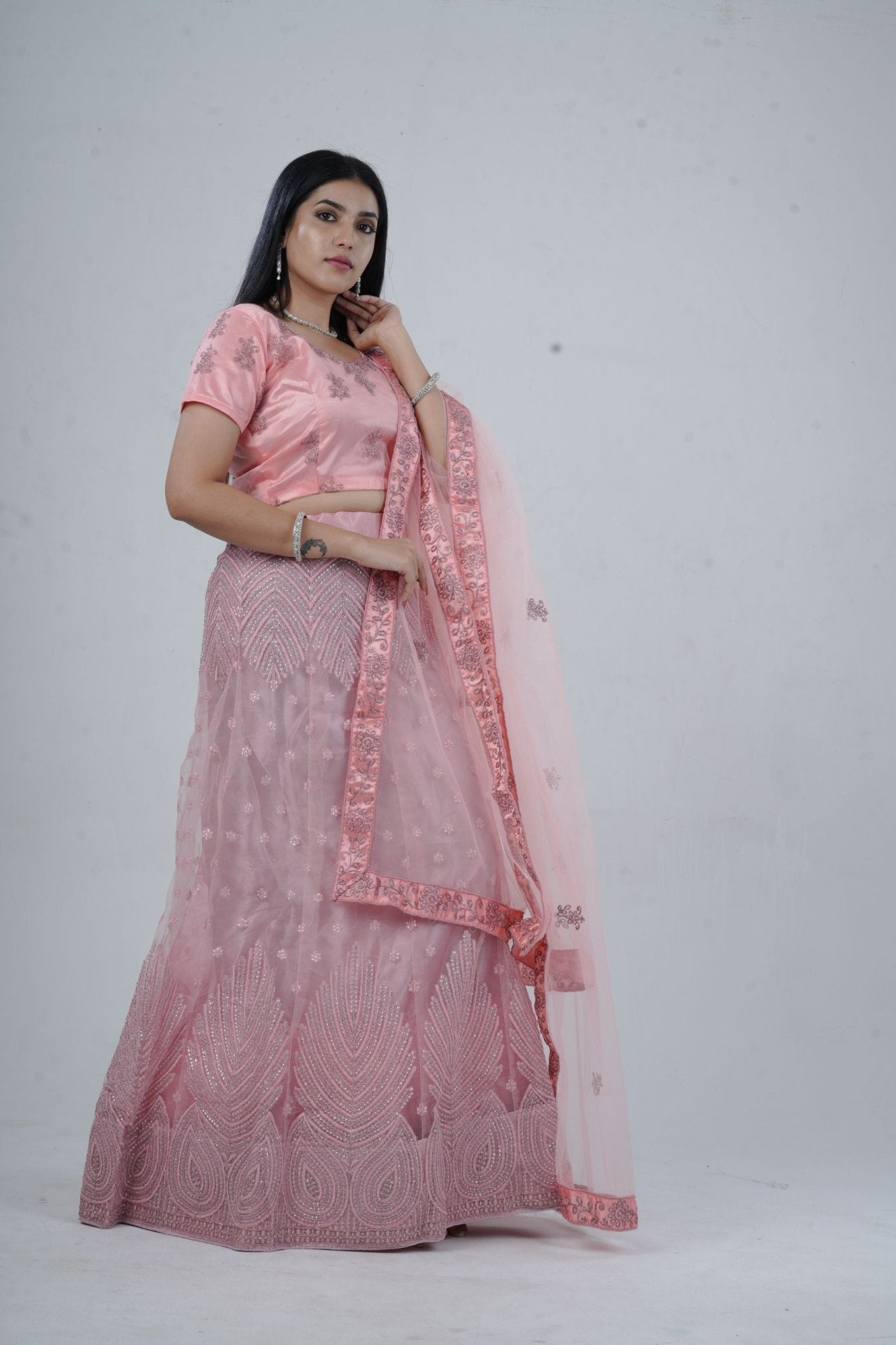 Elegant Soft-Net Lehenga Set with Sequins Embroidered Crop Top LEHENGA JCS Fashions