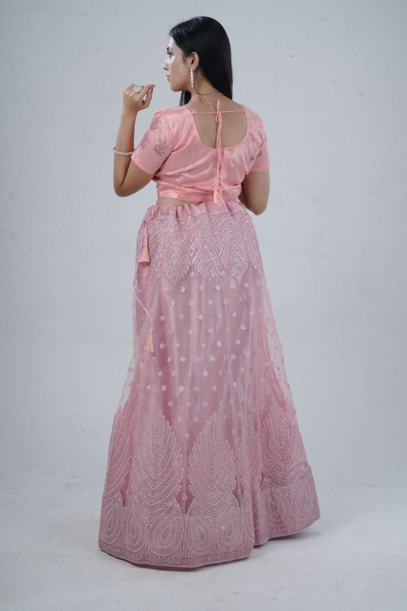 Elegant Soft-Net Lehenga Set with Sequins Embroidered Crop Top LEHENGA JCS Fashions