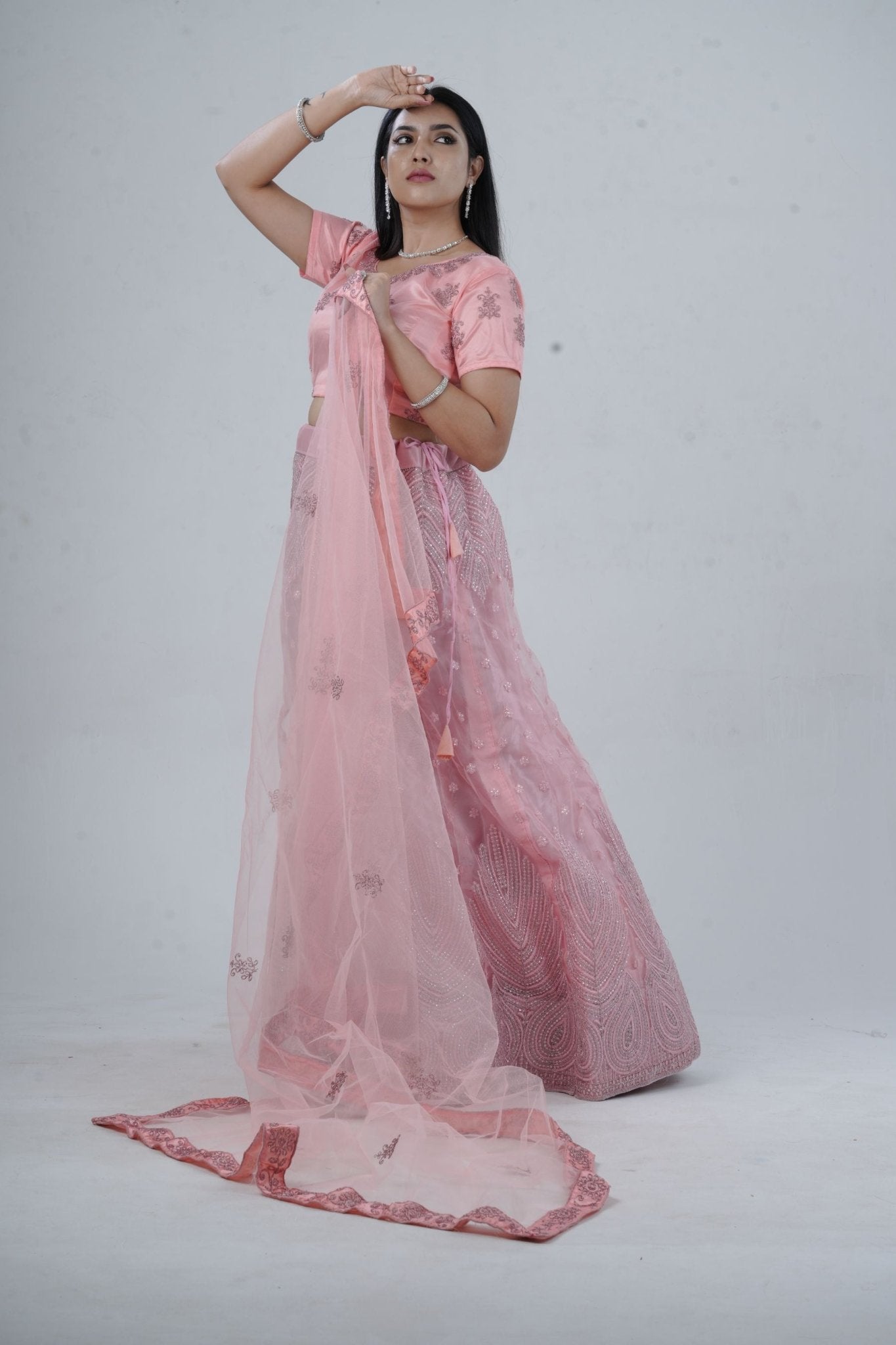 Elegant Soft-Net Lehenga Set with Sequins Embroidered Crop Top LEHENGA JCS Fashions