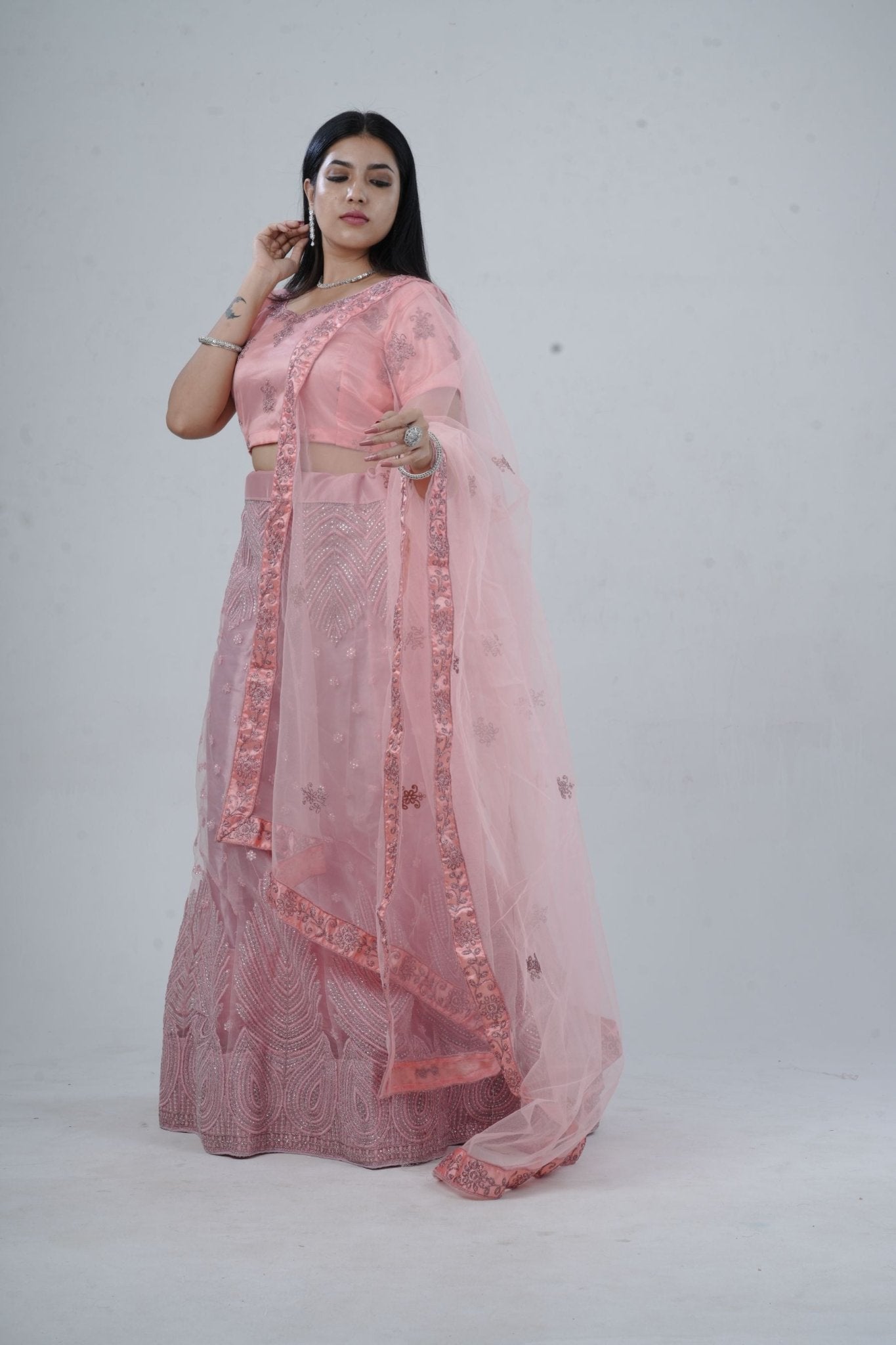 Elegant Soft-Net Lehenga Set with Sequins Embroidered Crop Top LEHENGA JCS Fashions