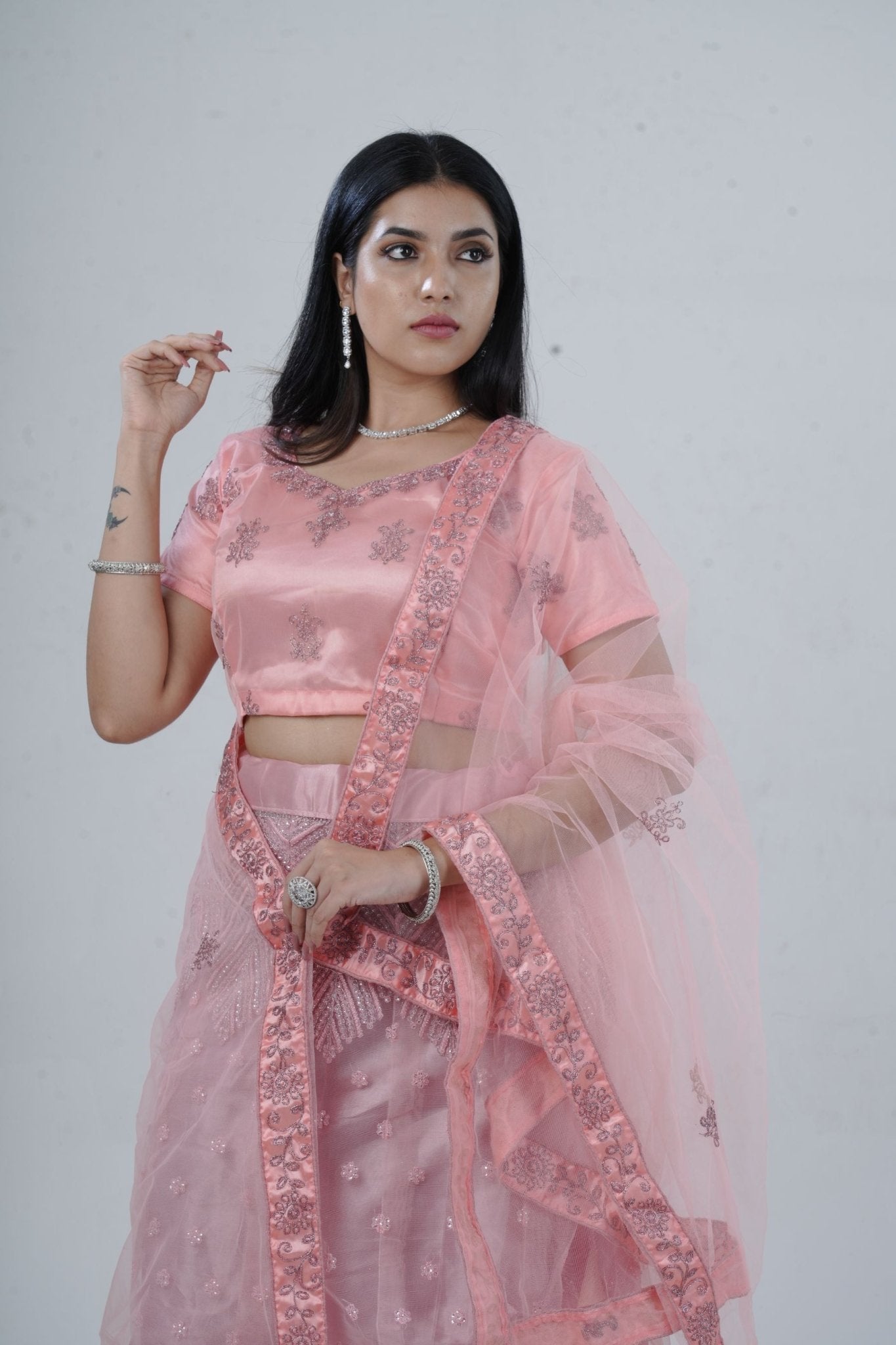 Elegant Soft-Net Lehenga Set with Sequins Embroidered Crop Top LEHENGA JCS Fashions