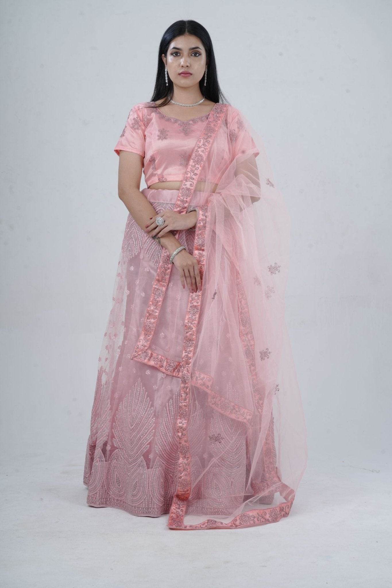 Elegant Soft-Net Lehenga Set with Sequins Embroidered Crop Top LEHENGA JCS Fashions