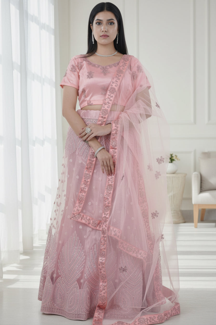 Elegant Soft-Net Lehenga Set with Sequins Embroidered Crop Top LEHENGA JCS Fashions
