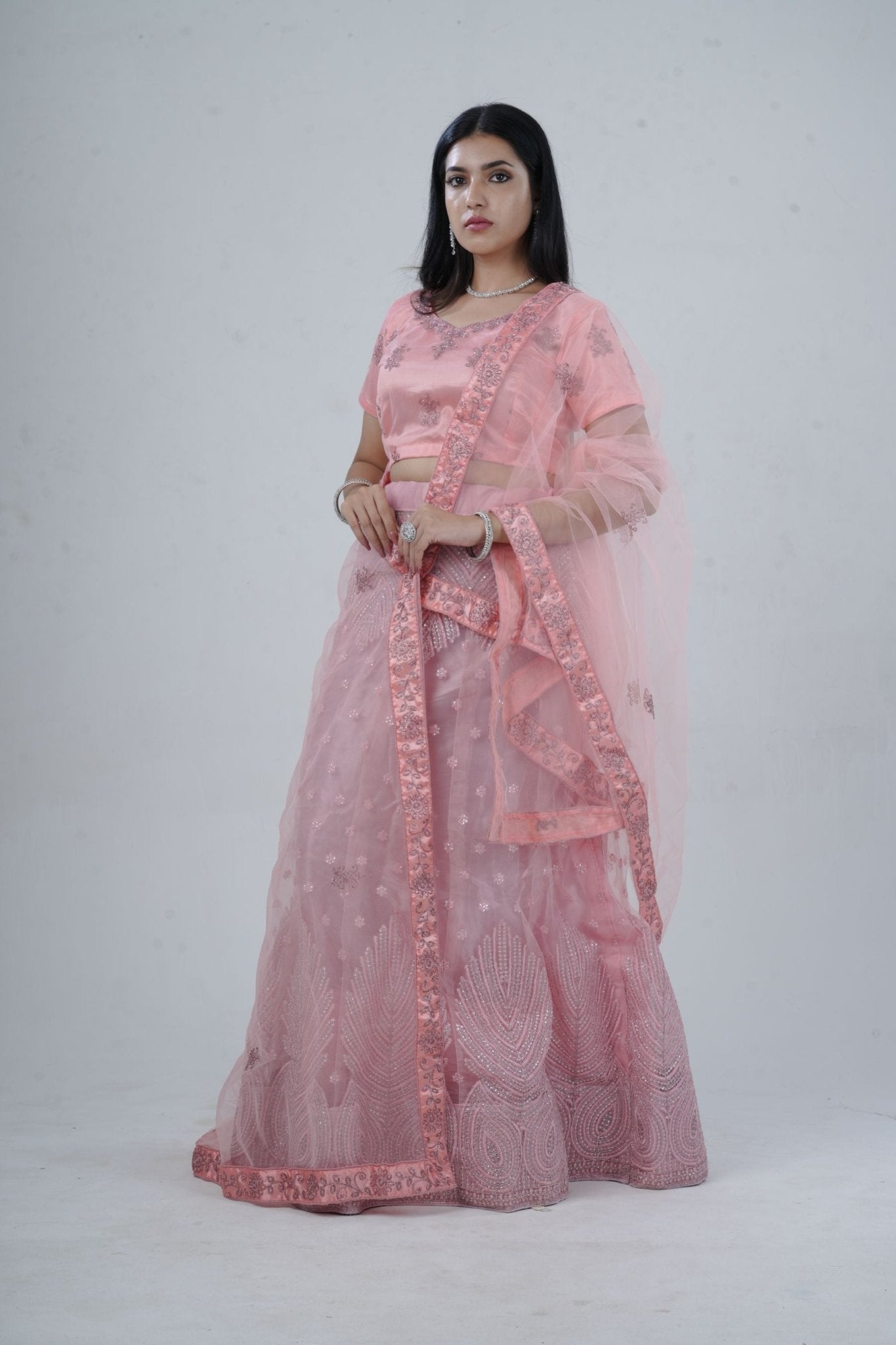 Elegant Soft-Net Lehenga Set with Sequins Embroidered Crop Top LEHENGA JCS Fashions