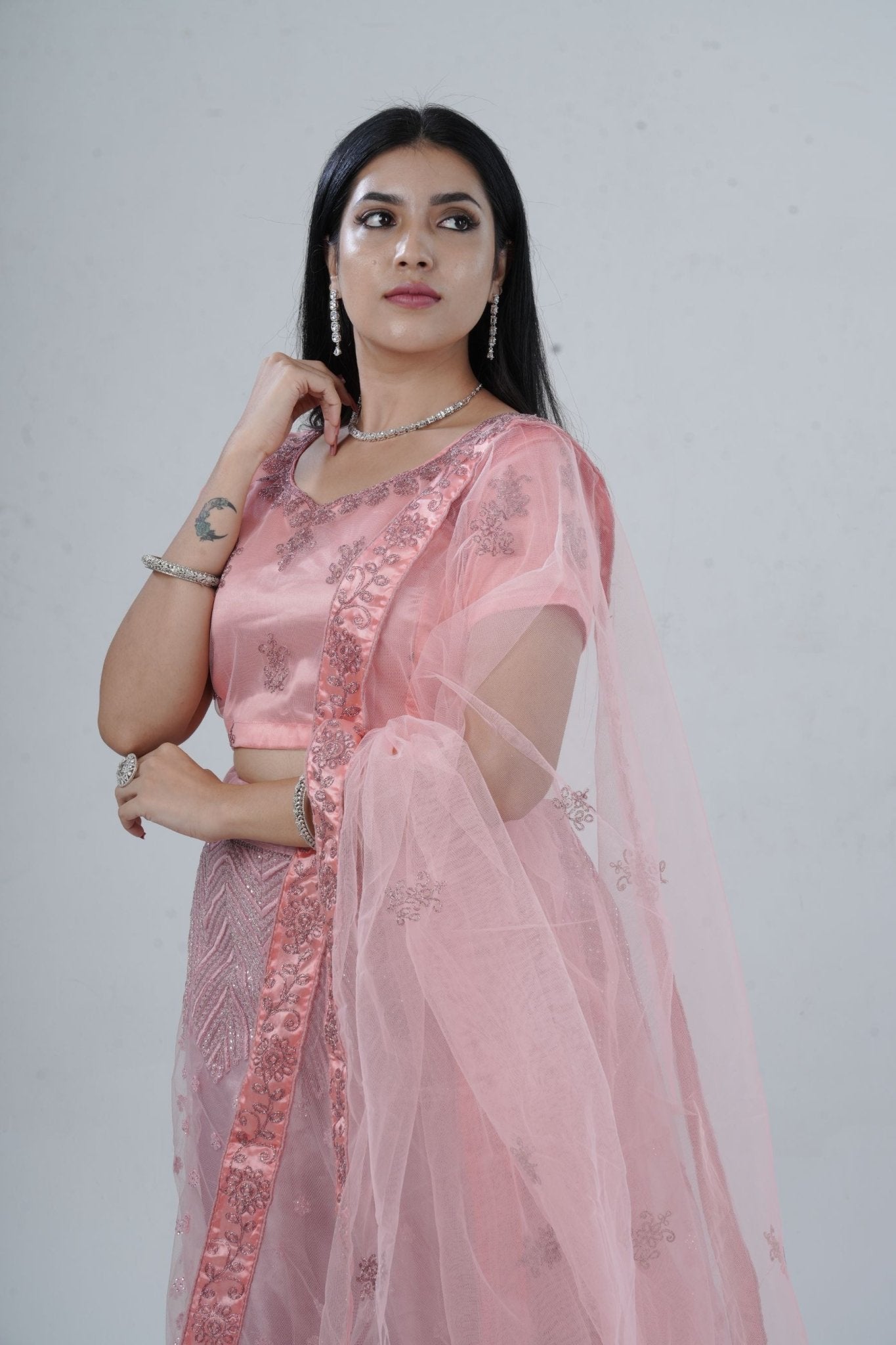 Elegant Soft-Net Lehenga Set with Sequins Embroidered Crop Top LEHENGA JCS Fashions