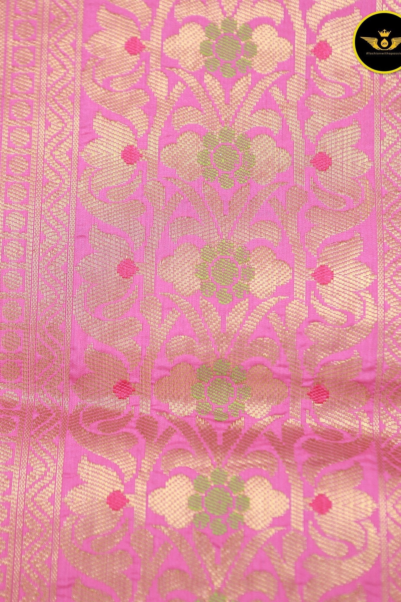 Embose Gold Jall Zari Deepam Pattu Saree | Exquisite Kanchi Border Saree JCS Fashions