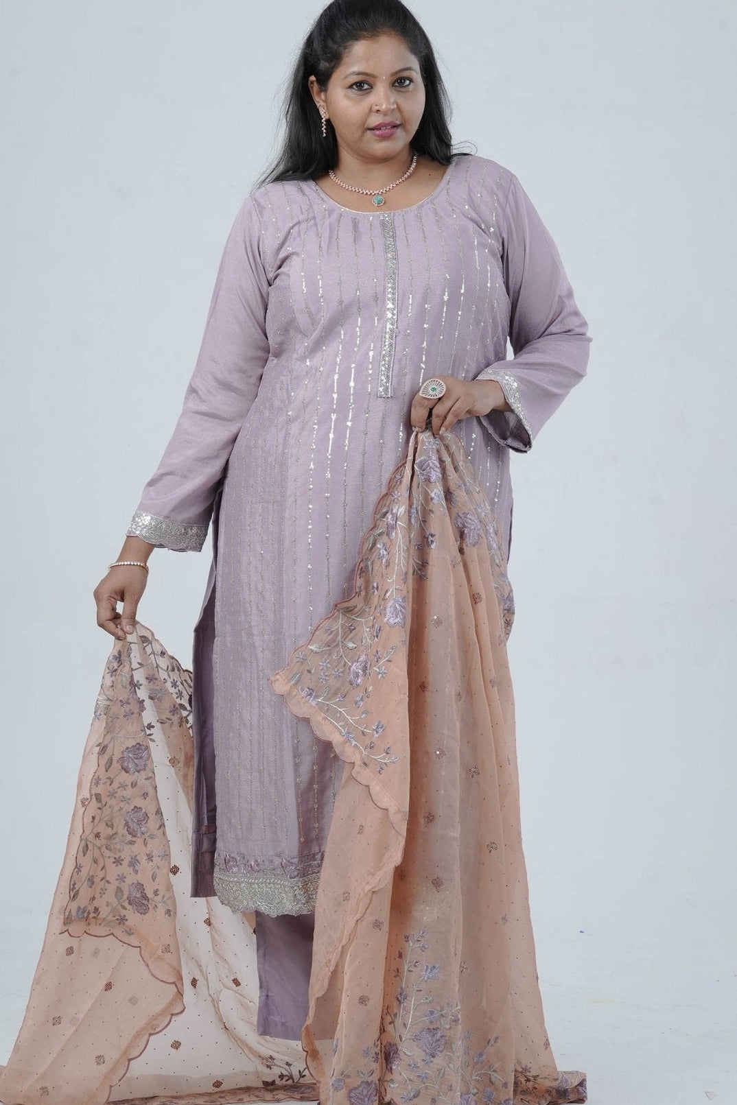 Embroidered Chinnon Kurti with Sequins | Stylish Ethnic Wear KURTI JCS Fashions Mauve X-Large (42)