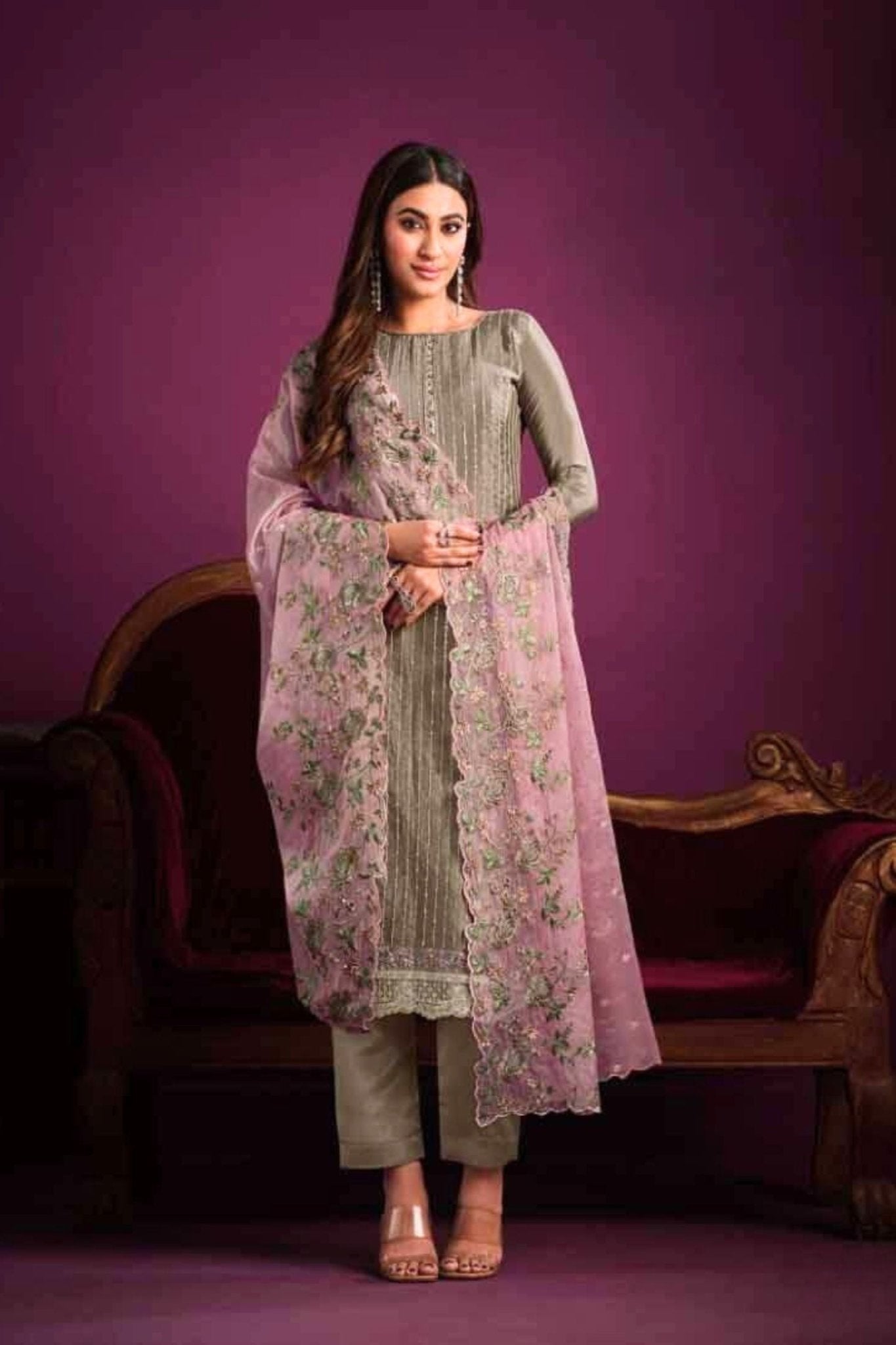 Embroidered Chinnon Salwar Kurti Set: Elegant Sequin Work, Soft Fabric KURTI JCS Fashions Pista Green Medium (38)