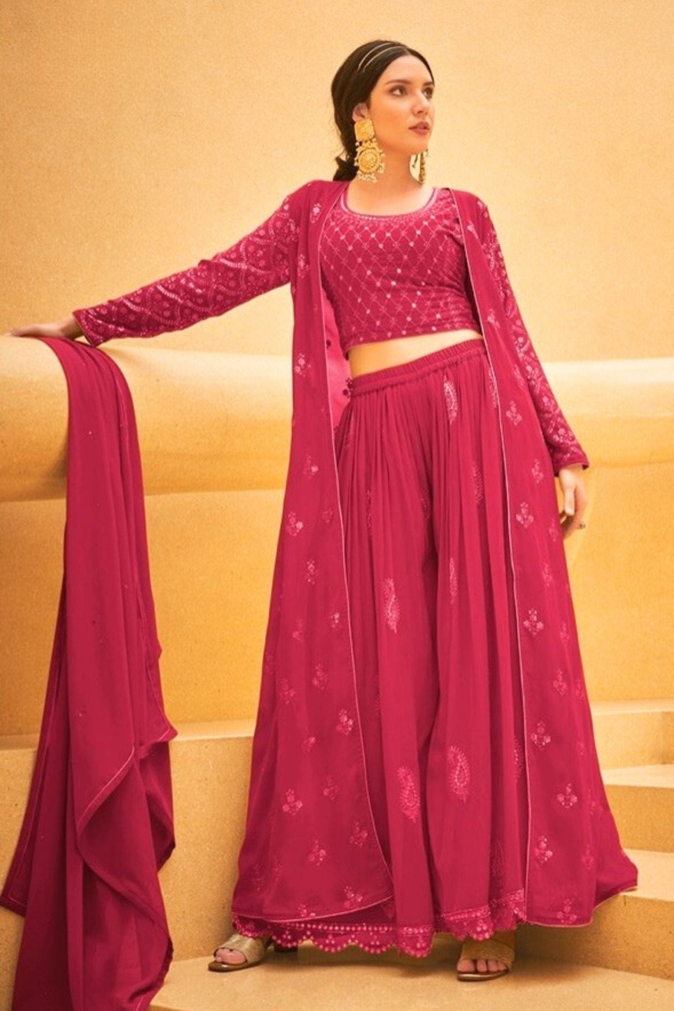 Embroidered Real Georgette Kurti Top: Stunning and Versatile Ensemble KURTI JCS Fashions Rose Small (36)