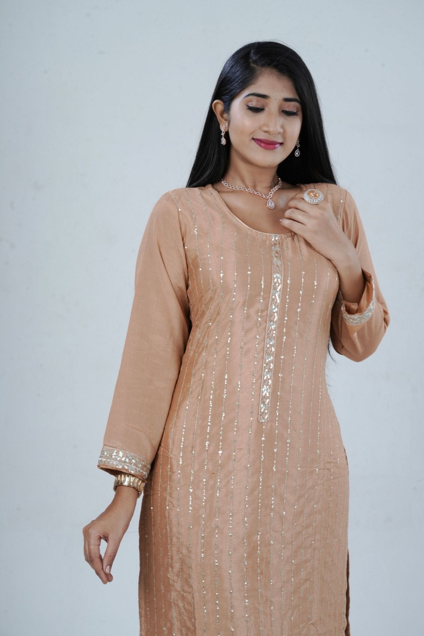 Embroidered Sequin Soft Chinnon Salwar Kamaz: Luxurious Kurti Set KURTI JCS Fashions