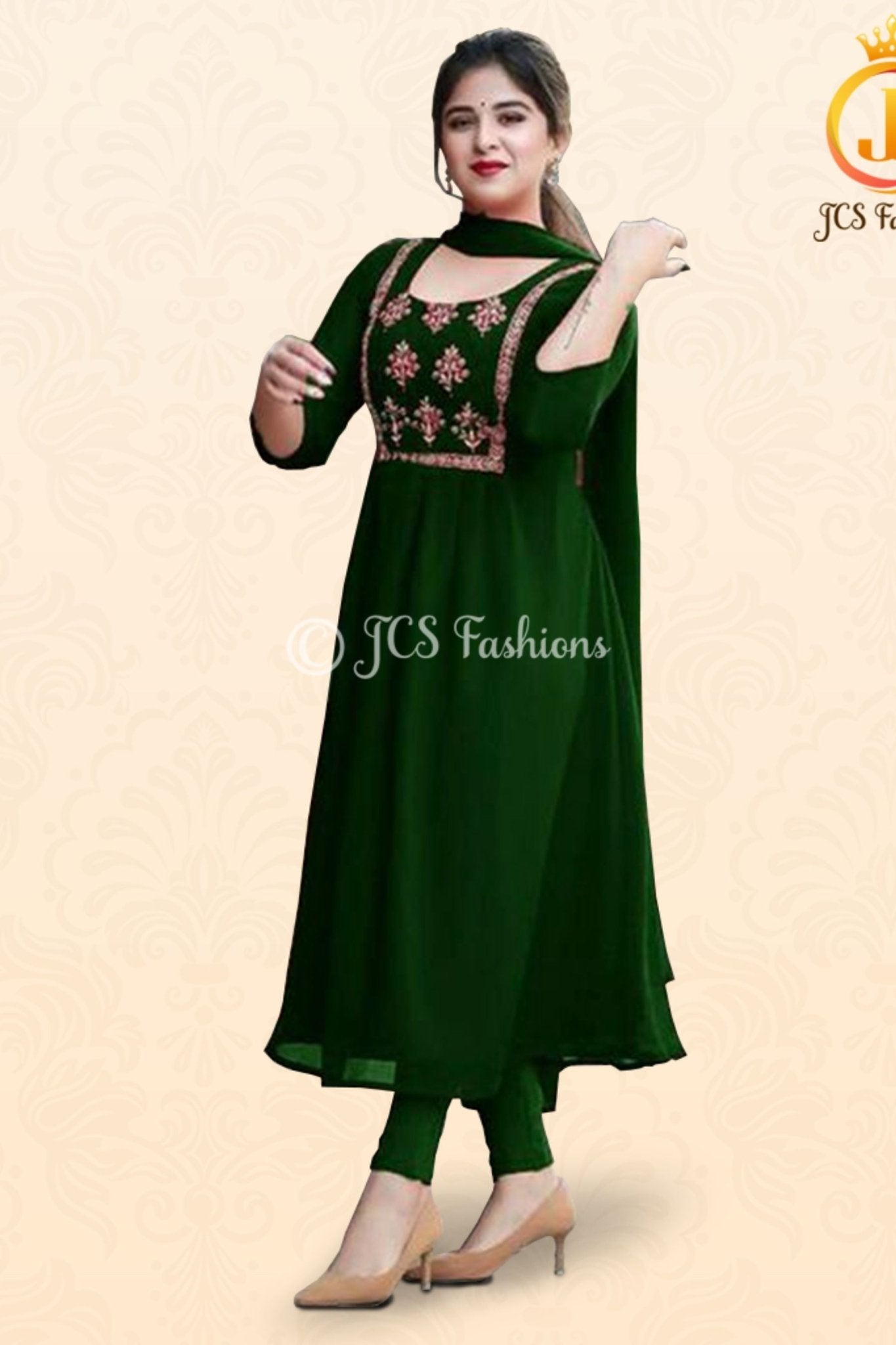 Embroidered Georgette Anarkali Dress Set with 3 Pc set KURTI JCS Fashions