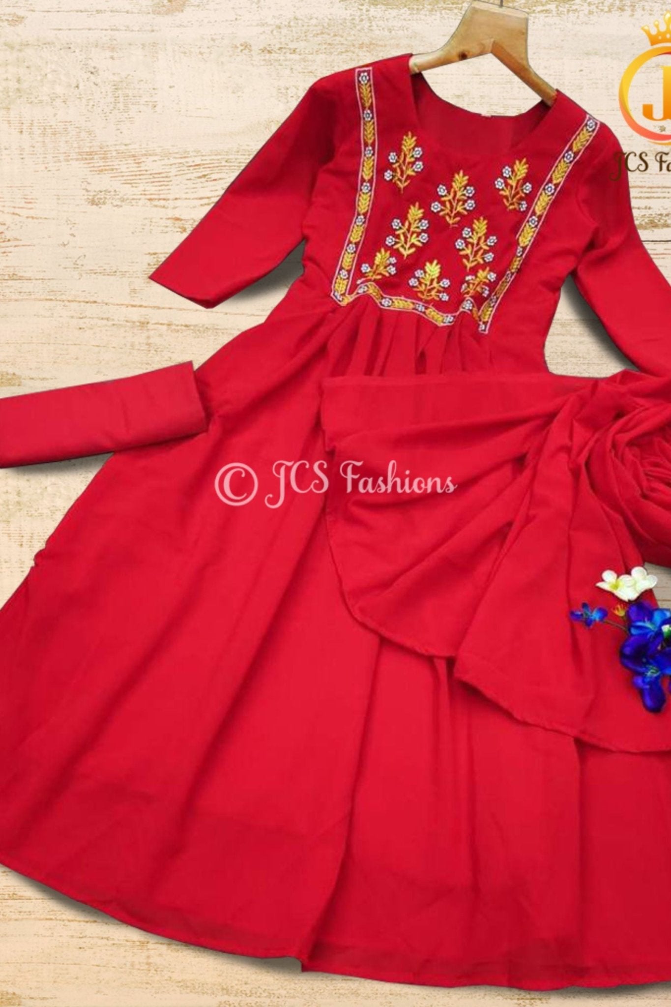 Embroidery Work Anarkali Dress with Bottom and Dupatta KURTI JCS Fashions