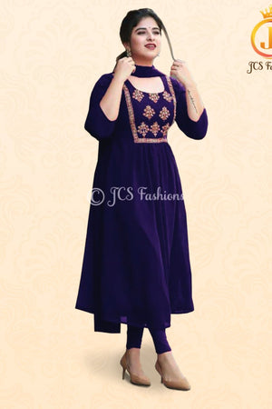 Blue Anarkali Kurti with Dupatta – Embroidered 3-Piece Set
