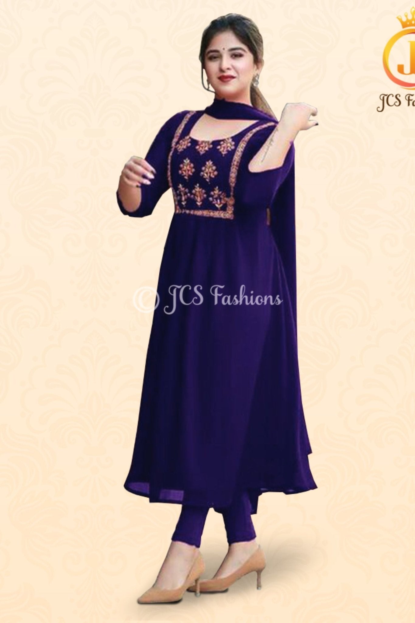 Embroidered Anarkali Dress with Bottom & Dupatta – Festive Ethnic Set KURTI JCS Fashions