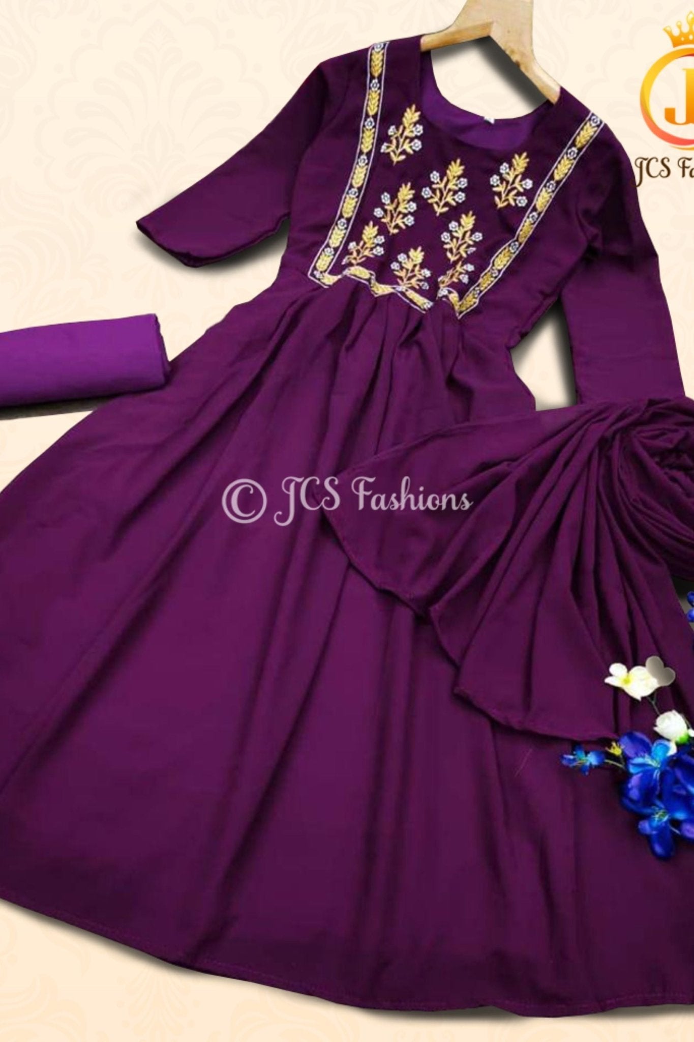 Traditional Anarkali Dress with Embroidery, Bottom & Dupatta – Party Wear KURTI JCS Fashions